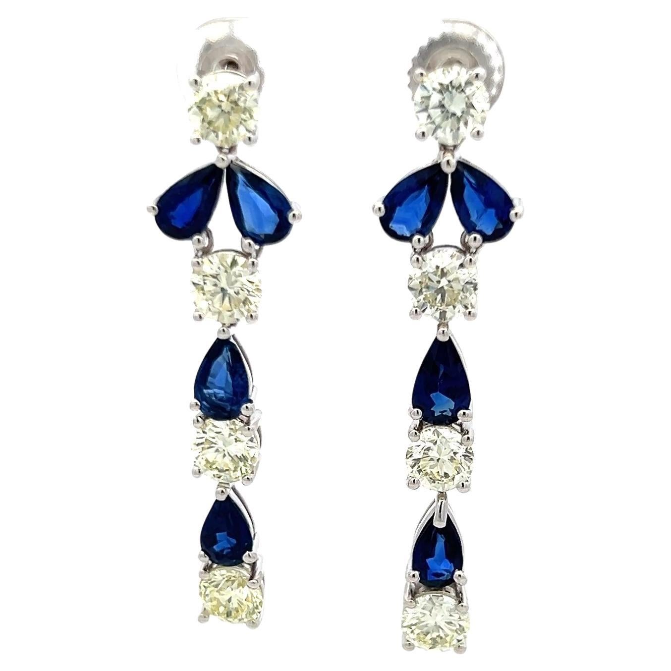 5.00 Carat Round Brilliant Diamond 4.00 Carat Sapphire 18K WG Drop Earrings