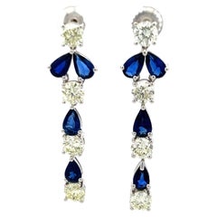 5.00 Carat Round Brilliant Diamond 4.00 Carat Sapphire 18K WG Drop Earrings