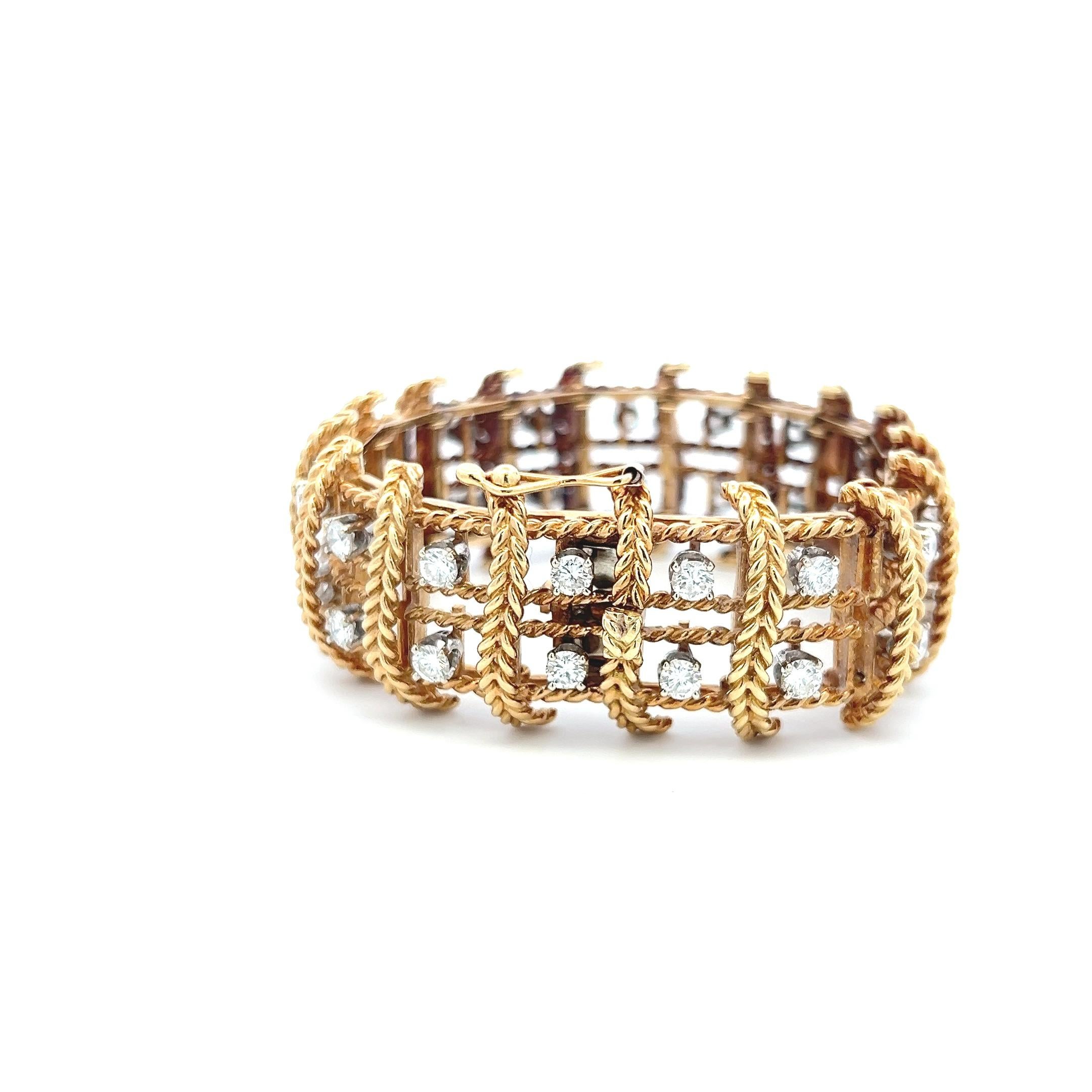 Taille ronde Bracelet à maillons en or jaune 18 carats, diamant rond brillant G VS de 5,00 carats en vente