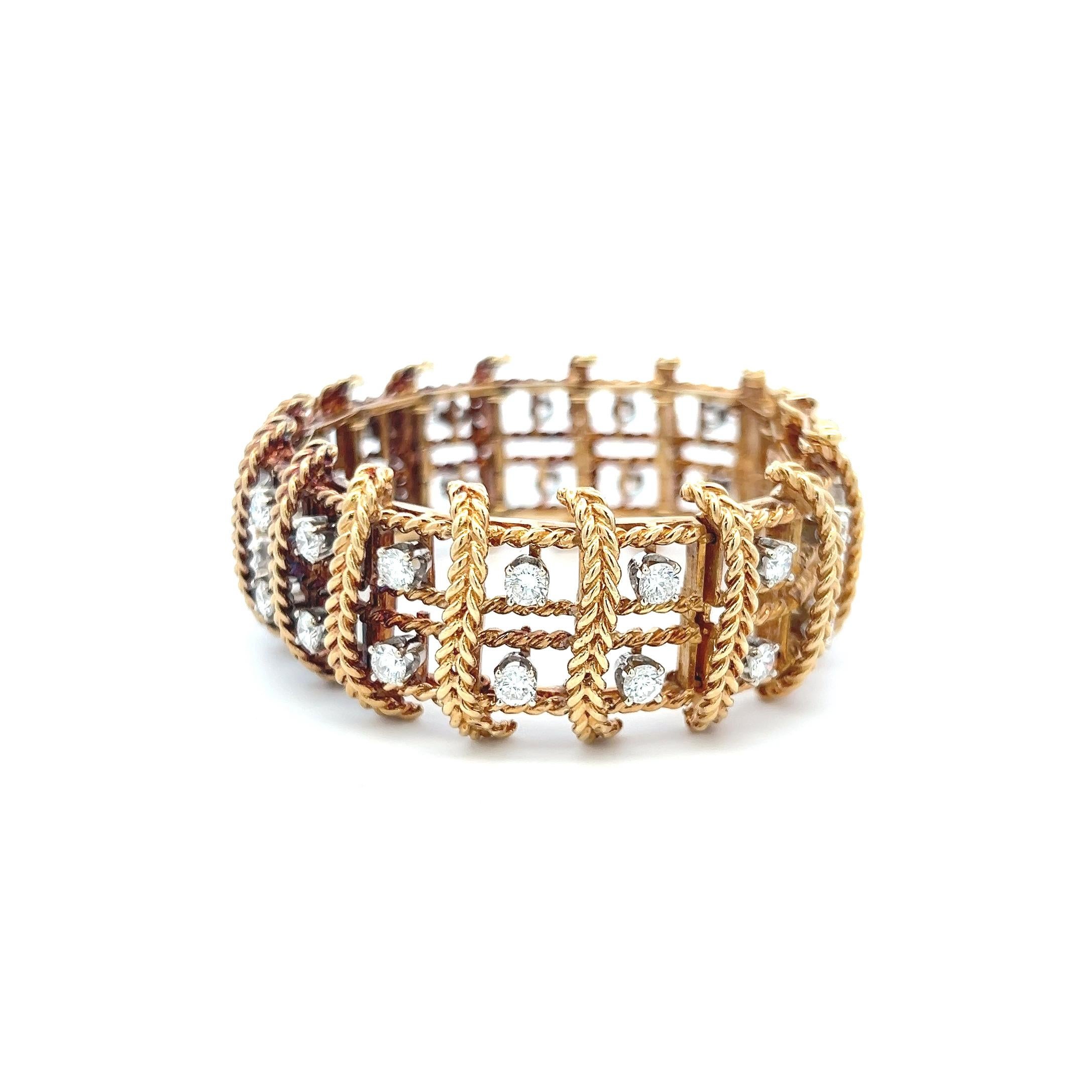 Bracelet à maillons en or jaune 18 carats, diamant rond brillant G VS de 5,00 carats Bon état - En vente à New York, NY