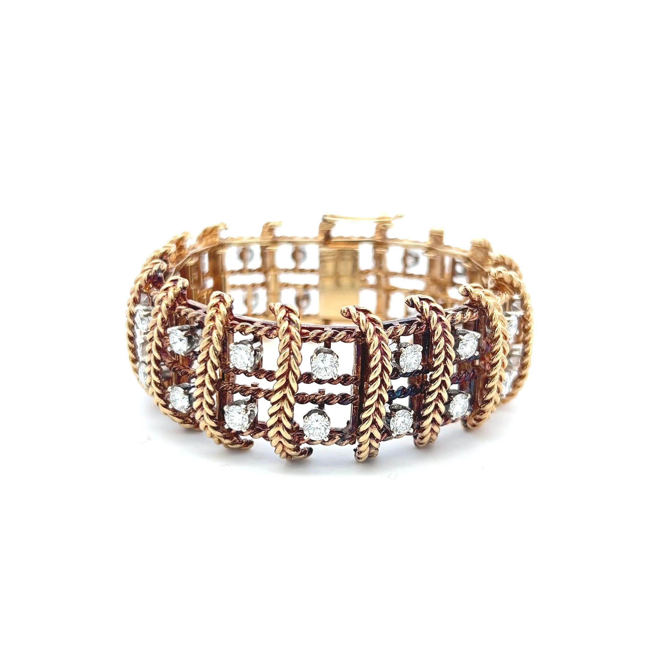 Bracelet à maillons en or jaune 18 carats, diamant rond brillant G VS de 5,00 carats Pour femmes en vente