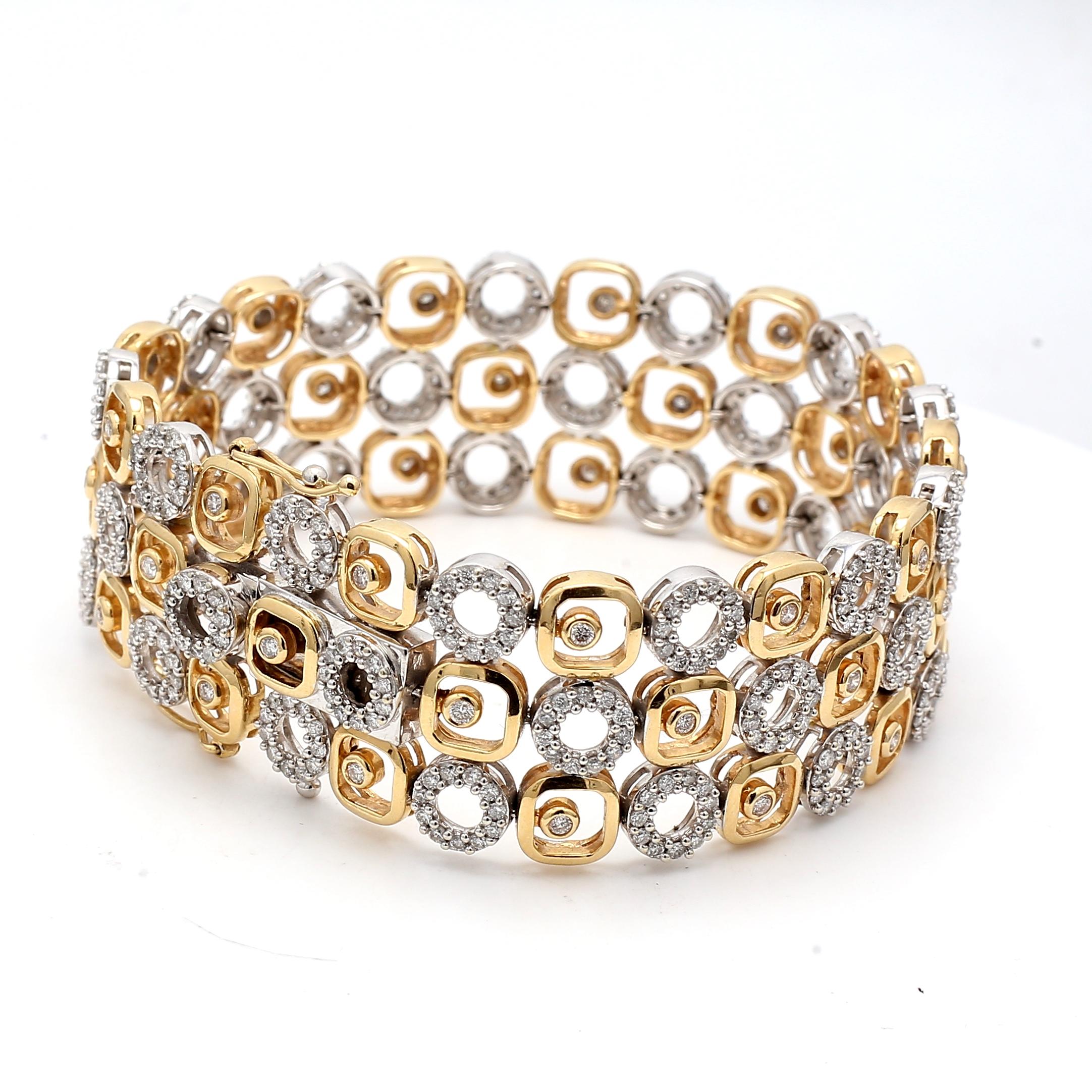 5.00 Carat Round Brilliant G VS2 Diamond 14 Karat Two Tone Gold Link Bracelet Unisexe en vente