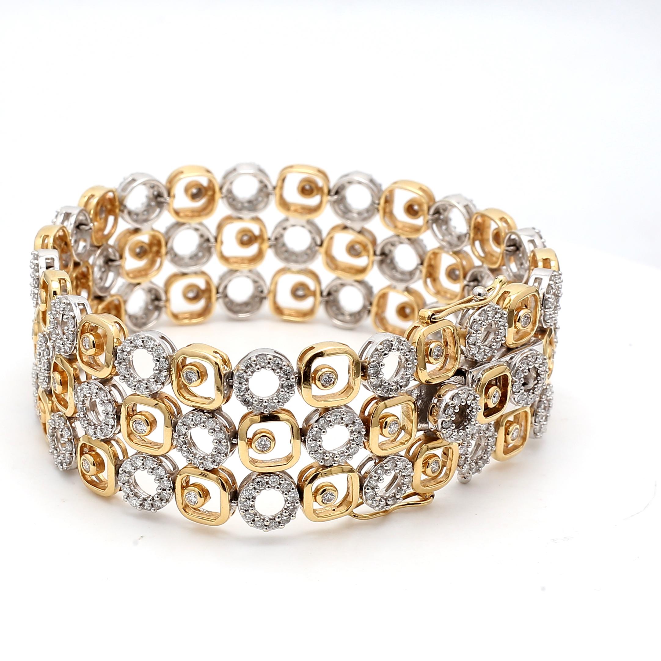 5.00 Carat Round Brilliant G VS2 Diamond 14 Karat Two Tone Gold Link Bracelet en vente 1