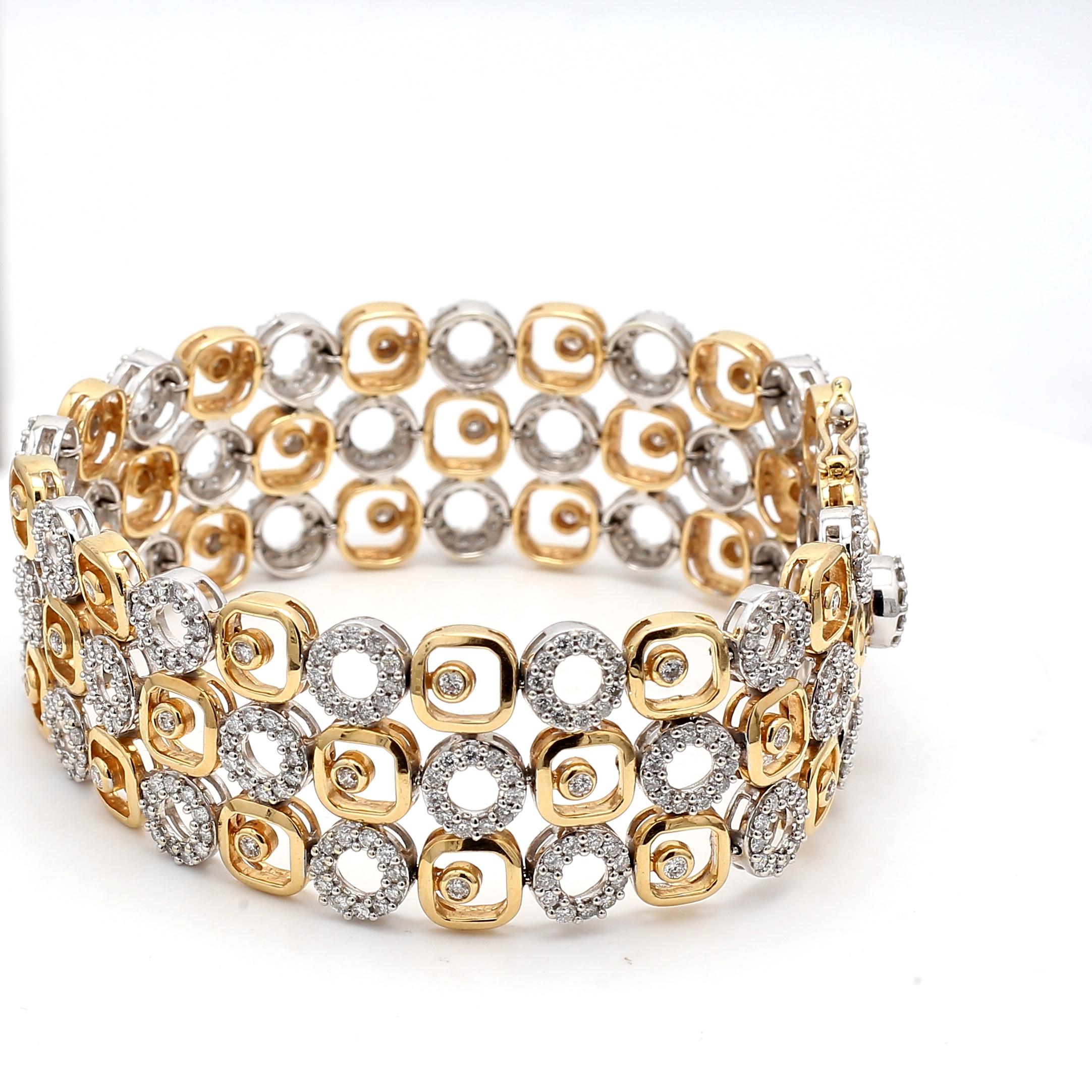 5.00 Carat Round Brilliant G VS2 Diamond 14 Karat Two Tone Gold Link Bracelet en vente 2