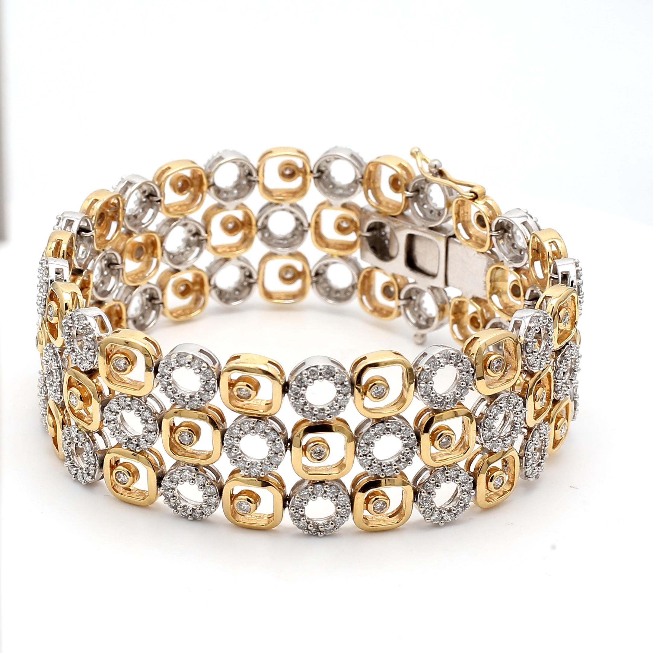 5.00 Carat Round Brilliant G VS2 Diamond 14 Karat Two Tone Gold Link Bracelet en vente 3