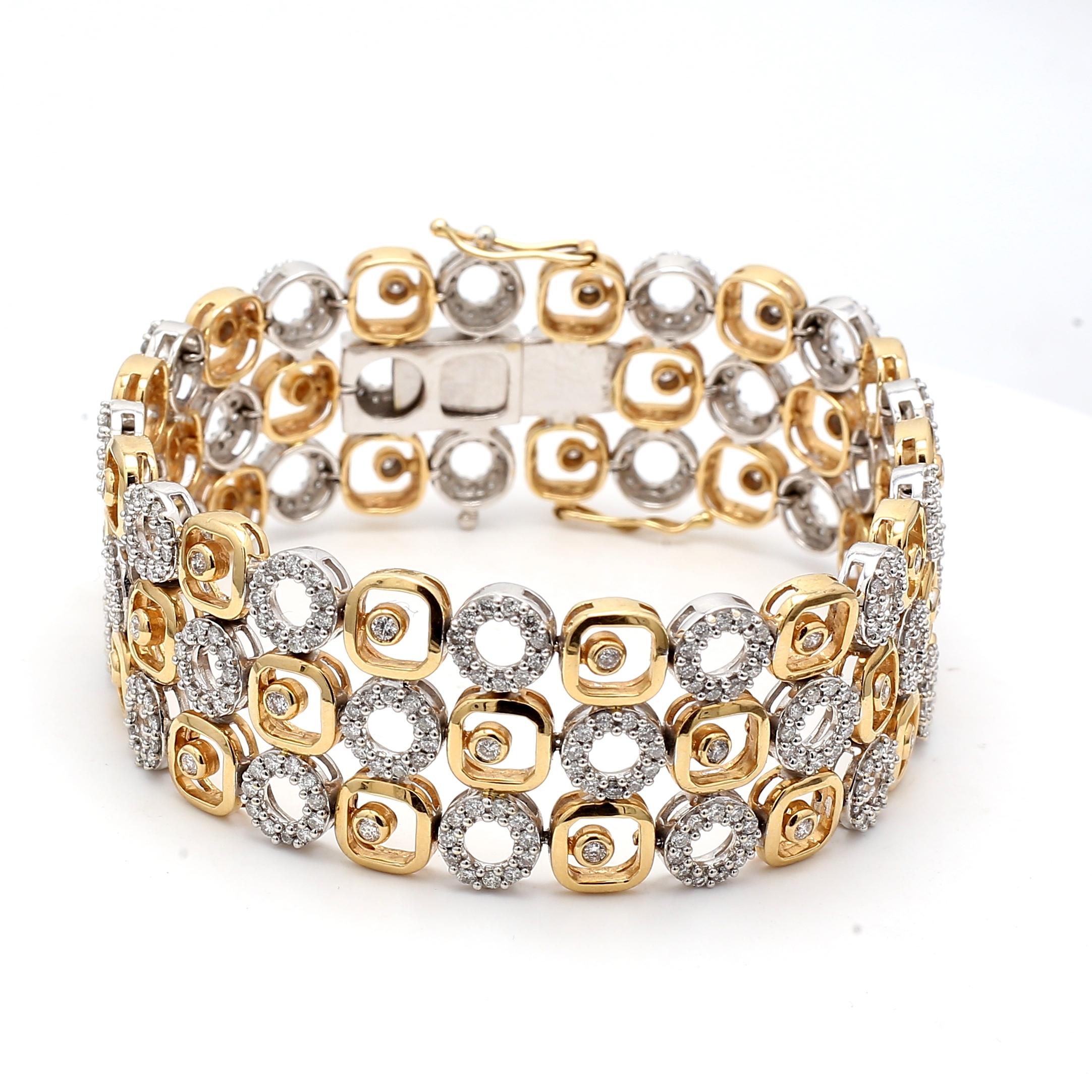 5.00 Carat Round Brilliant G VS2 Diamond 14 Karat Two Tone Gold Link Bracelet en vente 4