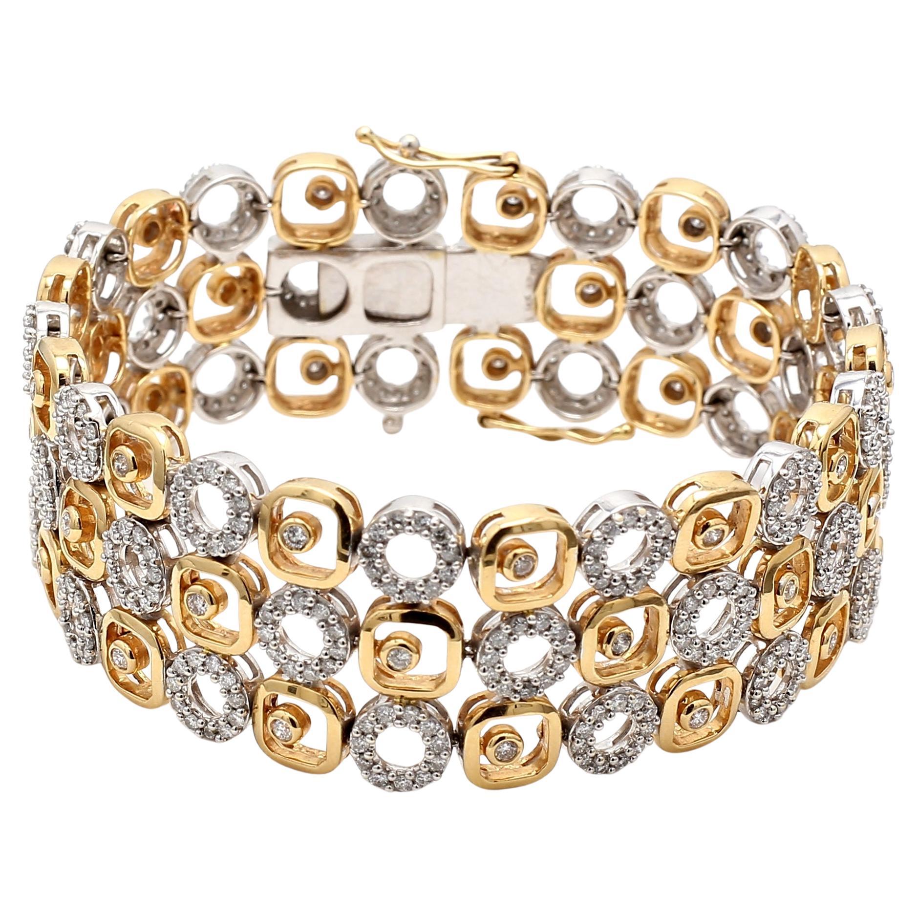5.00 Carat Round Brilliant G VS2 Diamond 14 Karat Two Tone Gold Link Bracelet