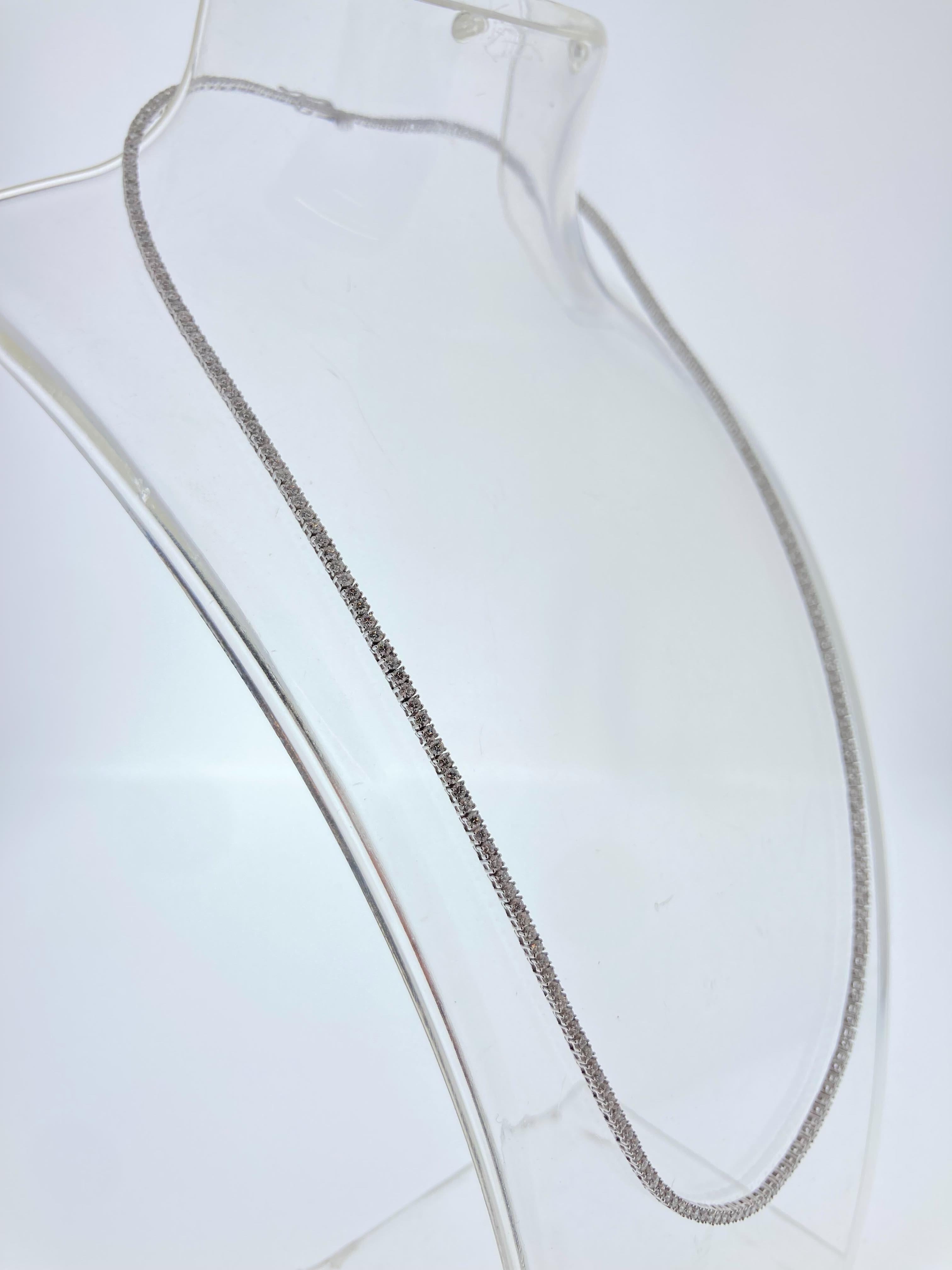 Round Cut 5.00 Carat Round Diamond Tennis Necklaces In 14k White Gold For Sale