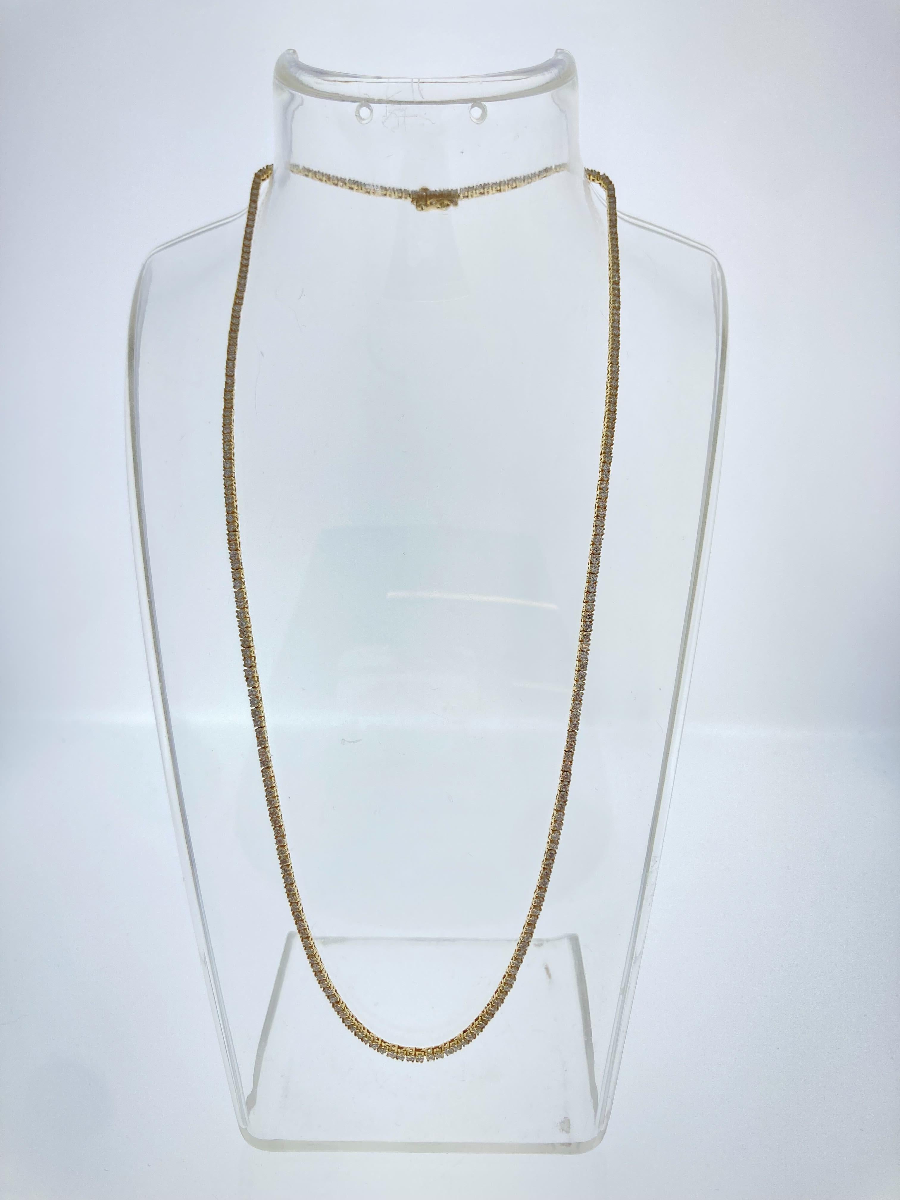 Round Cut 5.00 Carat Round Diamond Tennis Necklaces In 14k Yellow Gold For Sale