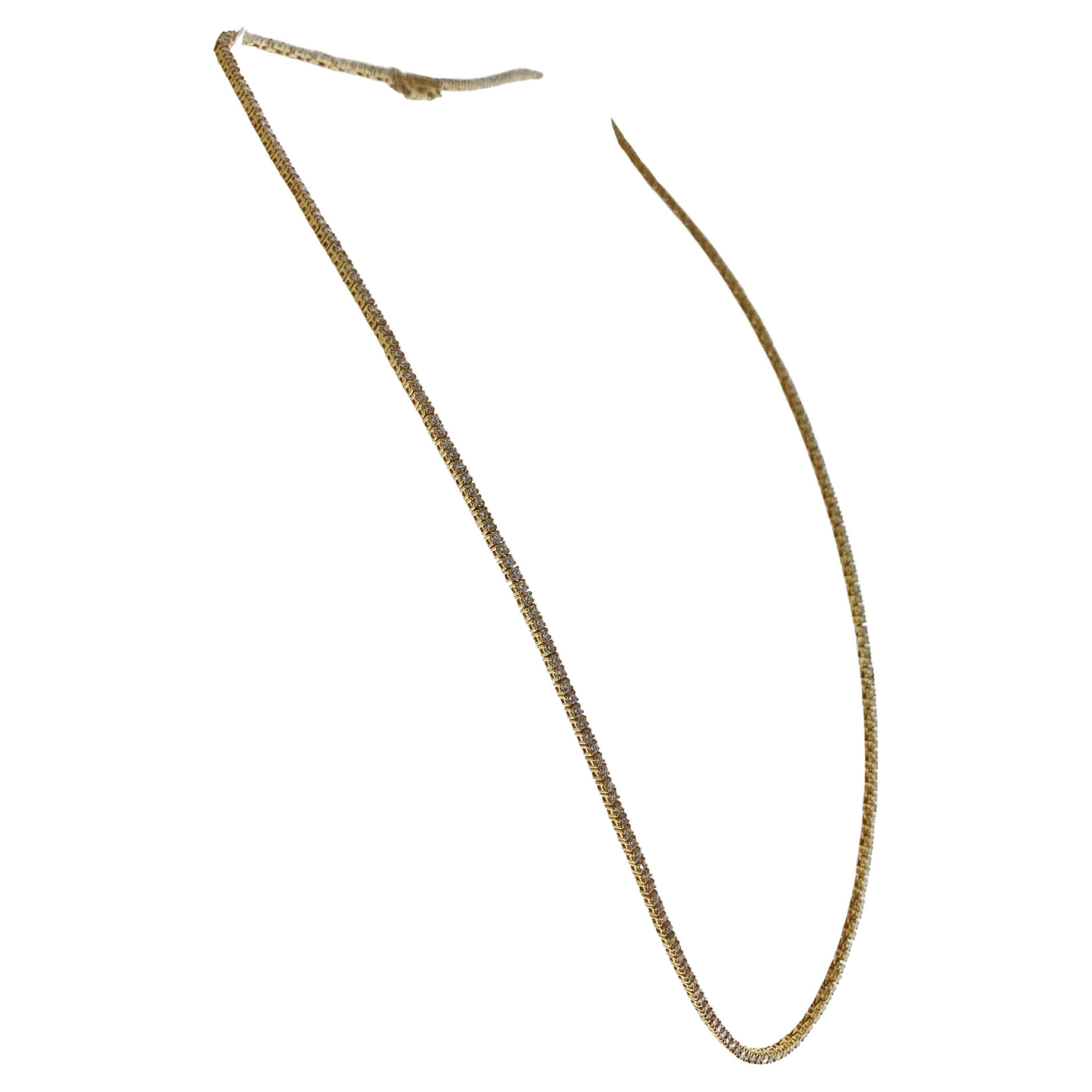 5.00 Carat Round Diamond Tennis Necklaces In 14k Yellow Gold For Sale
