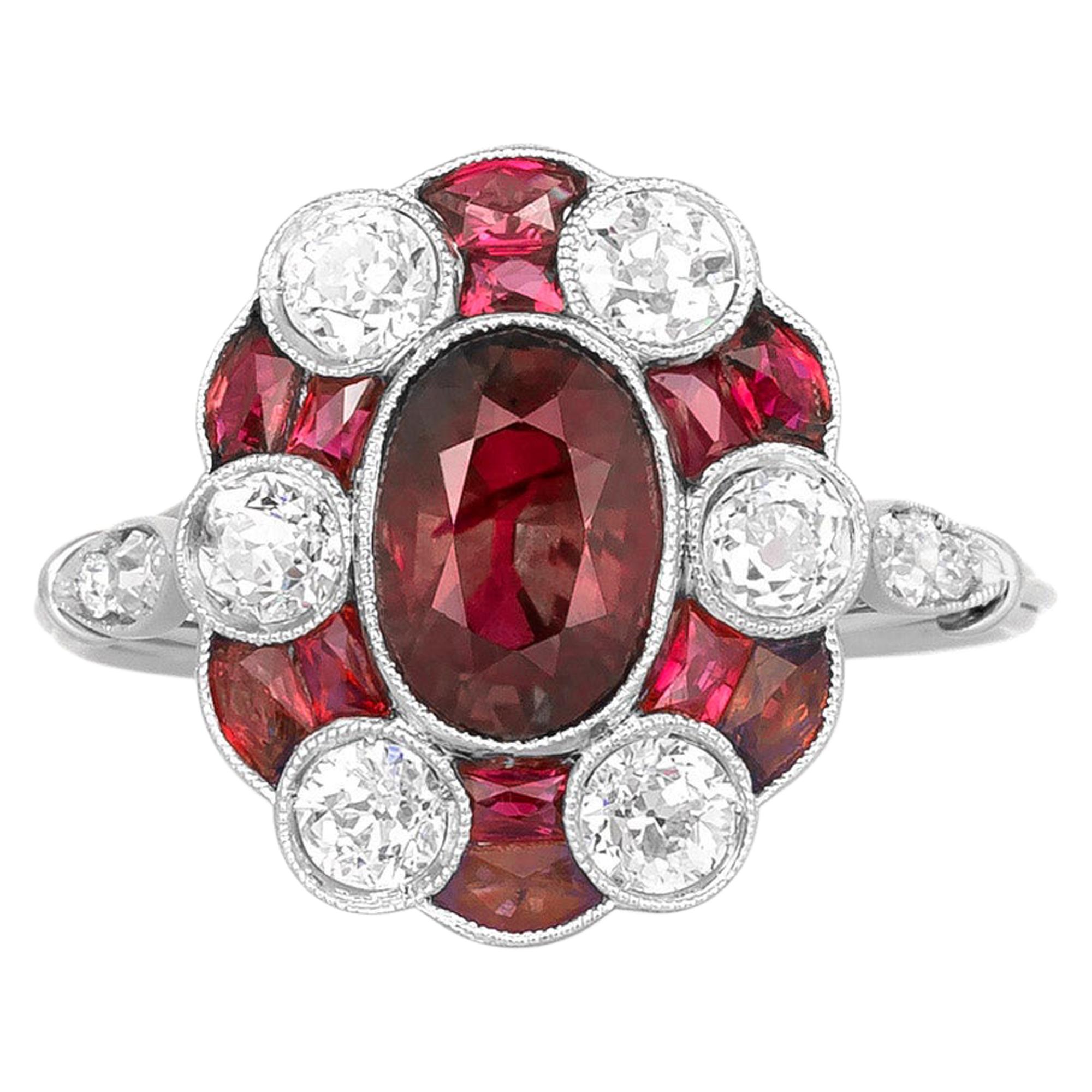 5.00 Carat Ruby and Diamond Cluster Ring For Sale