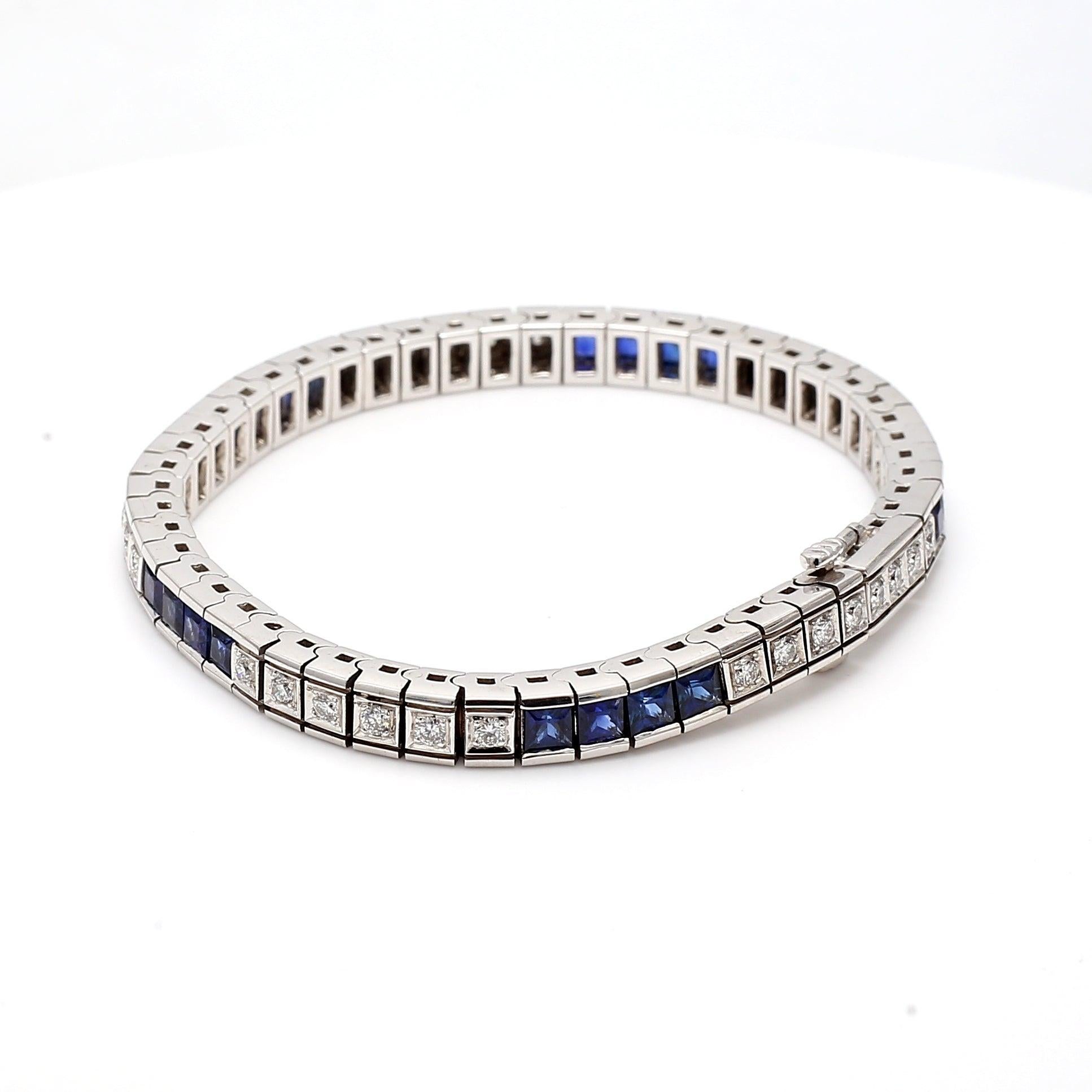 Zafiro de 5,00 quilates Diamante redondo de 1,02 quilates Pulsera de tenis de oro blanco de 18 quilates en venta 1
