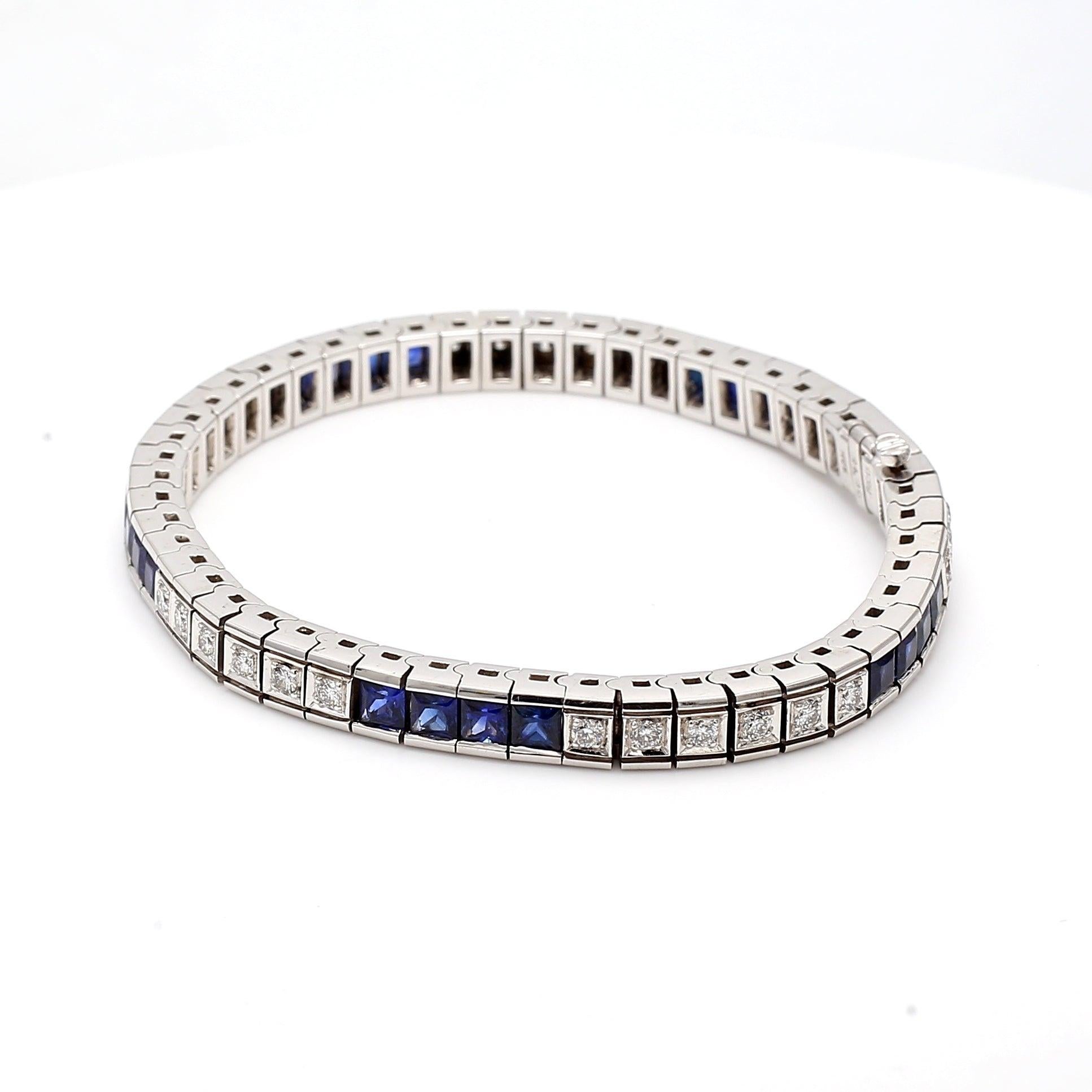 Zafiro de 5,00 quilates Diamante redondo de 1,02 quilates Pulsera de tenis de oro blanco de 18 quilates en venta 2