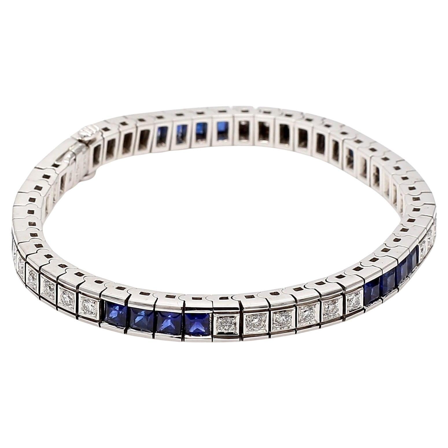Zafiro de 5,00 quilates Diamante redondo de 1,02 quilates Pulsera de tenis de oro blanco de 18 quilates