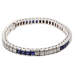Bracelet tennis en or blanc 18 carats avec saphir de 5,00 carats et diamants ronds de 1,02 carat