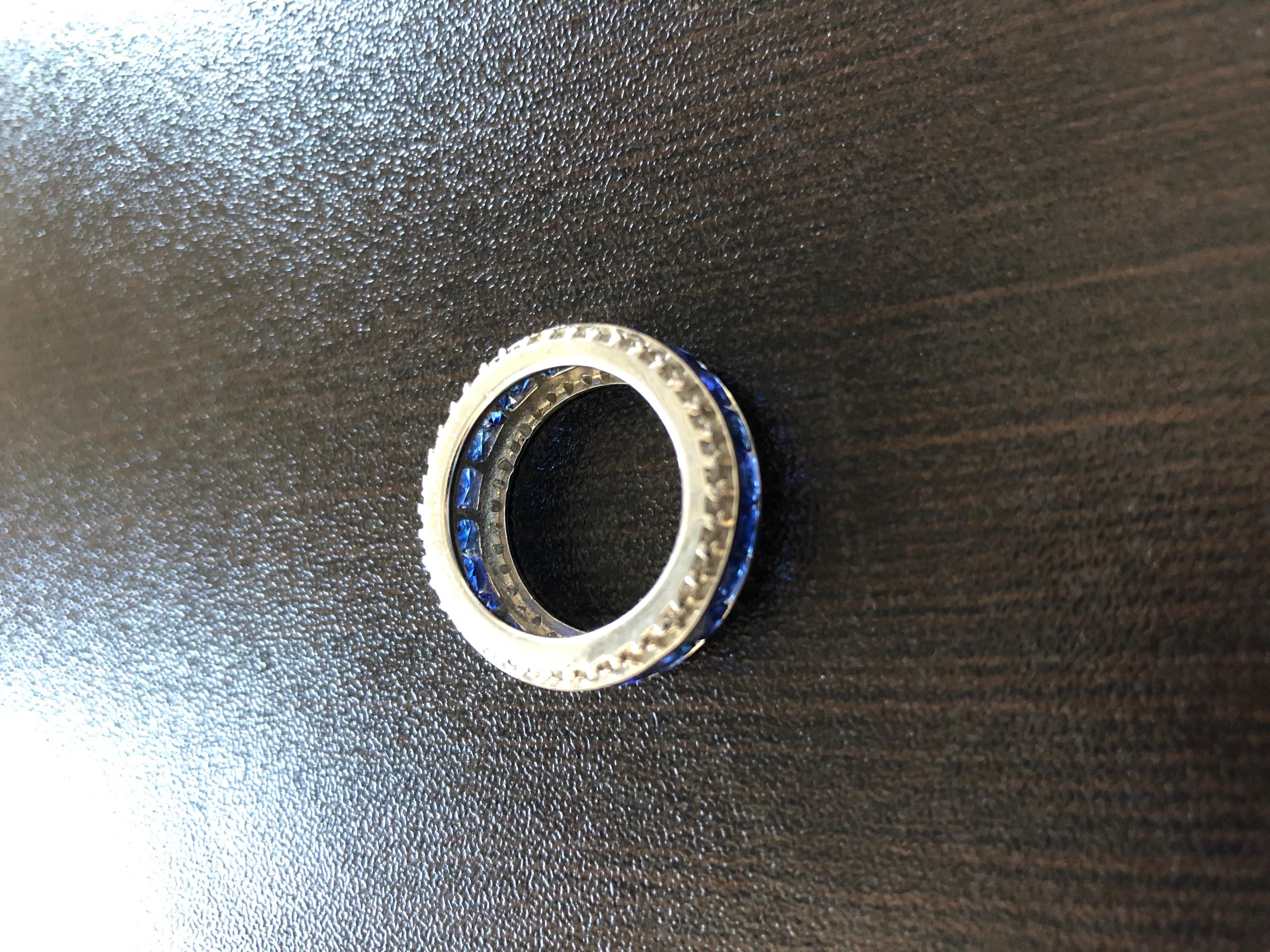 5.00 Carat Sapphire Princess Channel Eternity Band In New Condition For Sale In Great Neck, NY
