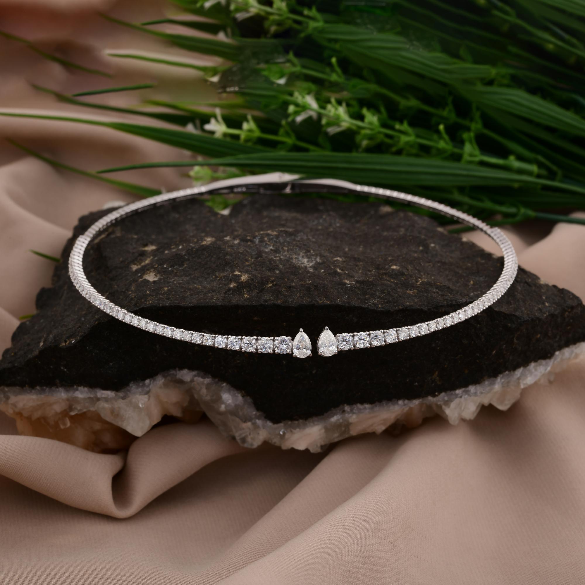 Modern 5.00 Carat SI/H Pear Diamond Open Choker Necklace 14 Karat White Gold Jewelry For Sale