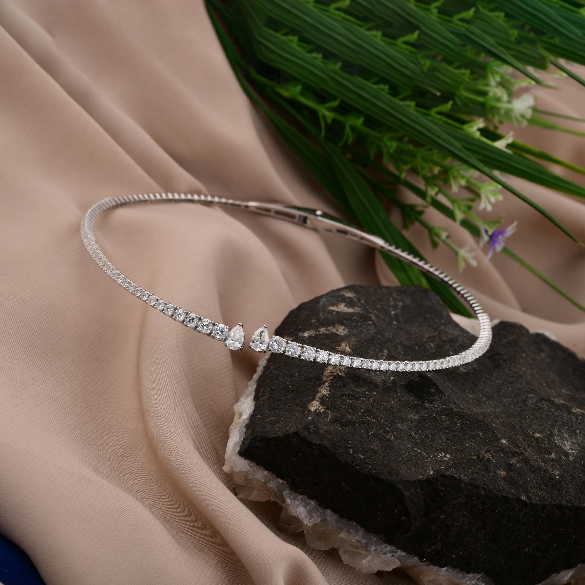 Pear Cut 5.00 Carat SI/H Pear Diamond Open Choker Necklace 14 Karat White Gold Jewelry For Sale
