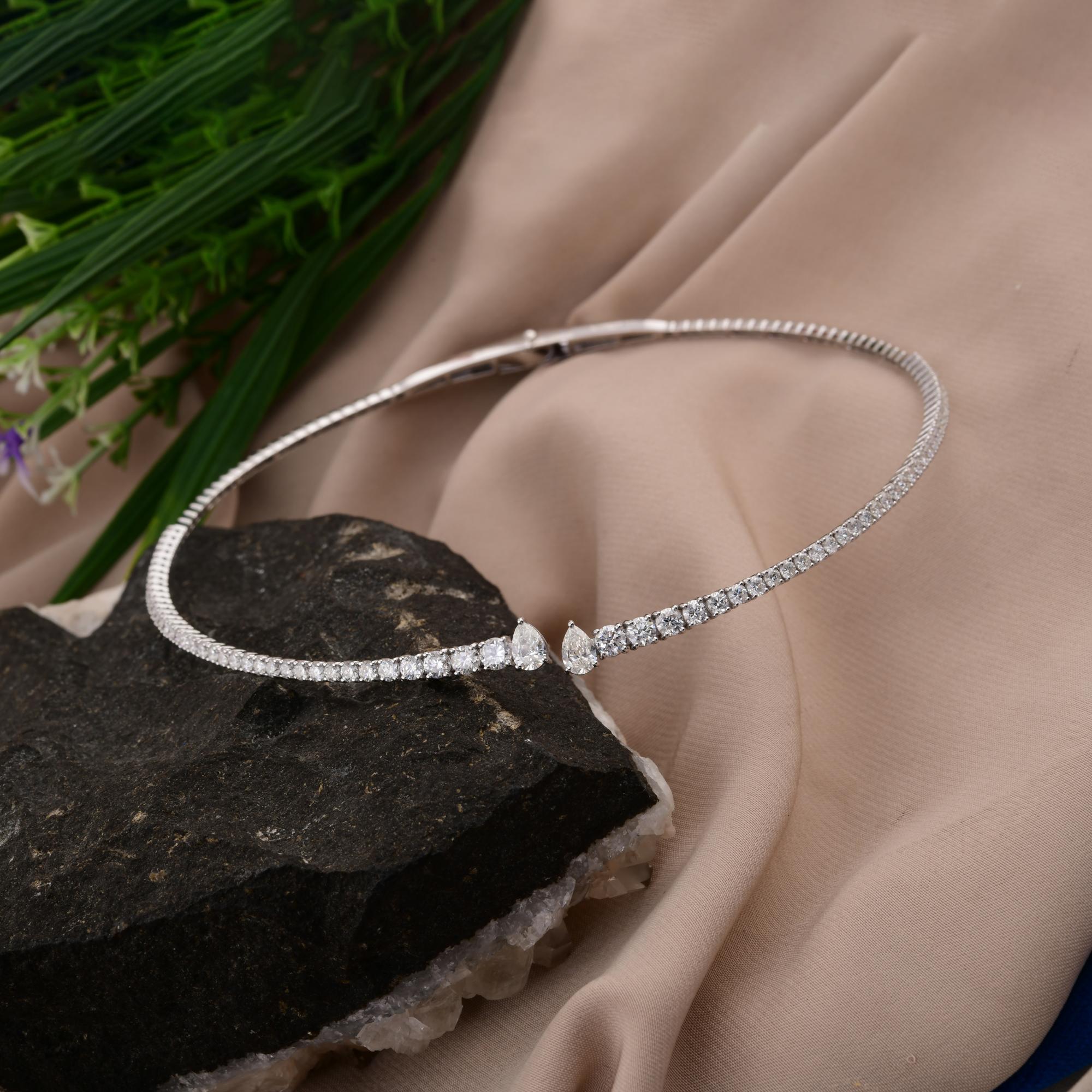 5.00 Carat SI/H Pear Diamond Open Choker Necklace 14 Karat White Gold Jewelry In New Condition For Sale In Diera, Dubai