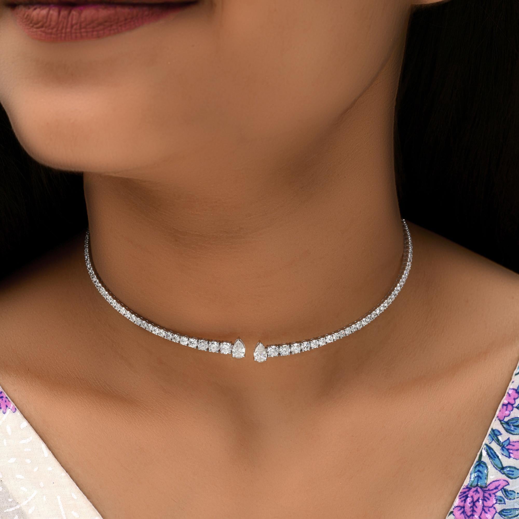Women's 5.00 Carat SI/H Pear Diamond Open Choker Necklace 14 Karat White Gold Jewelry For Sale
