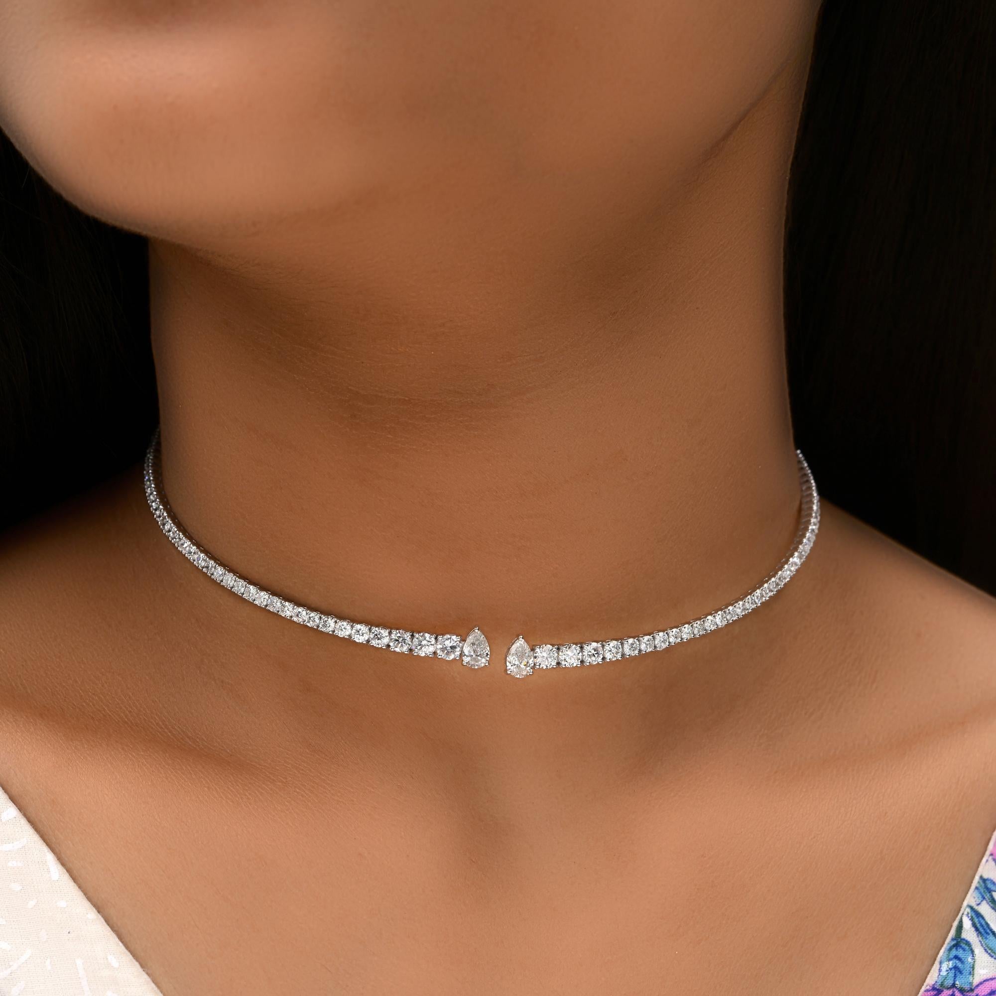 5.00 Carat SI/H Pear Diamond Open Choker Necklace 14 Karat White Gold Jewelry For Sale 1