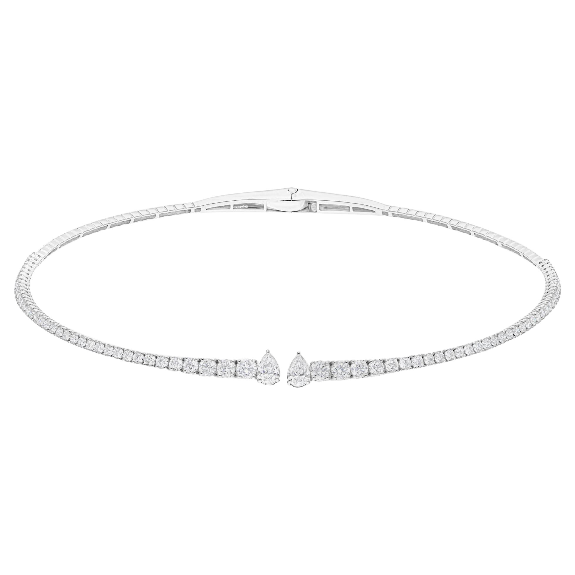 5,00 Karat SI/H Birnenschliff Diamant Offene Choker Halskette 14 Karat Weißgold Schmuck