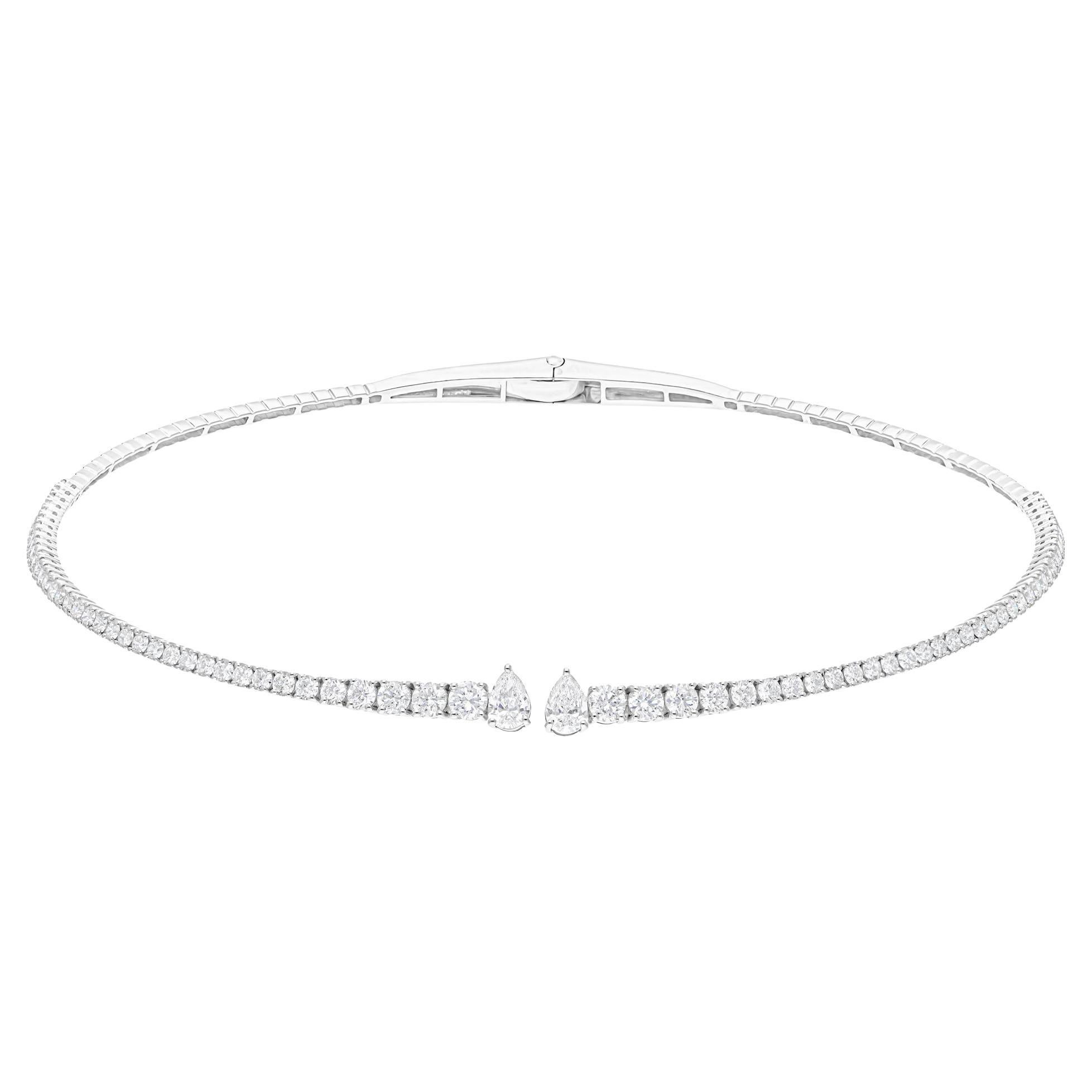 5.00 Carat SI/H Pear Diamond Open Choker Necklace 18 Karat White Gold Jewelry