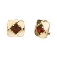 5.00 Carat Square Garnet 18k Yellow Clip Post Gold Earrings