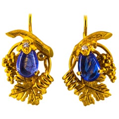 5.00 Carat Tanzanite 0.12 Carat White Diamond Yellow Gold Lever-Back Earrings