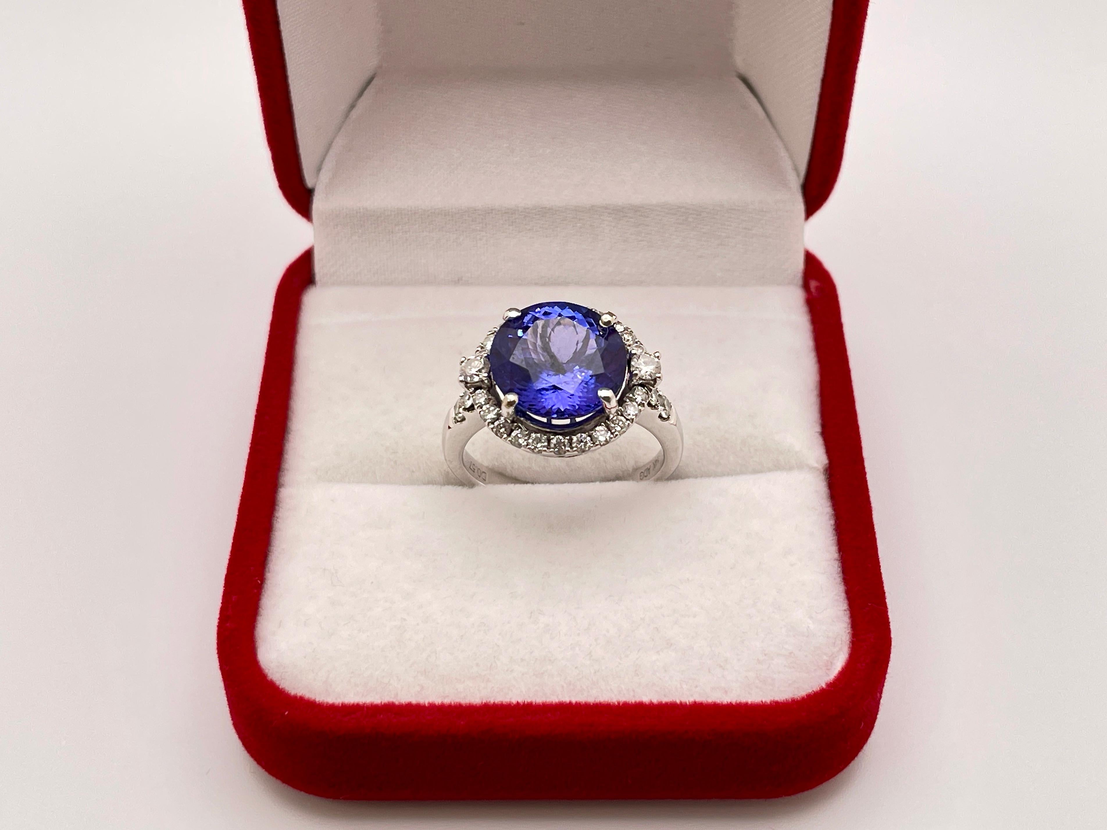 5.00 Carat Tanzanite Diamond 14 Karat White Gold Ring For Sale 6