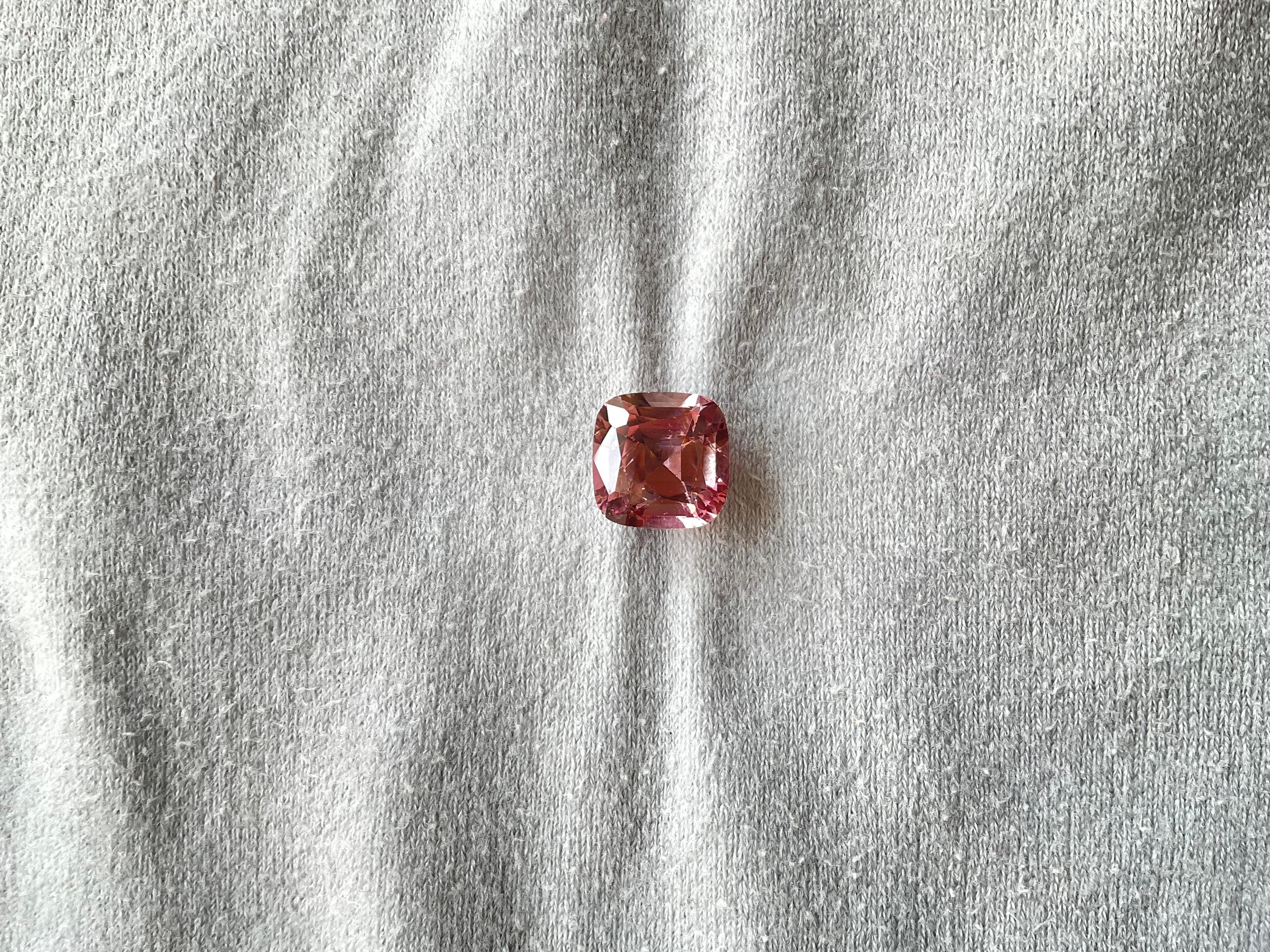 Art Deco 5.00 Carat Top Quality Peach Pink Tourmaline Cushion Cut Stone For Jewelry Gem For Sale