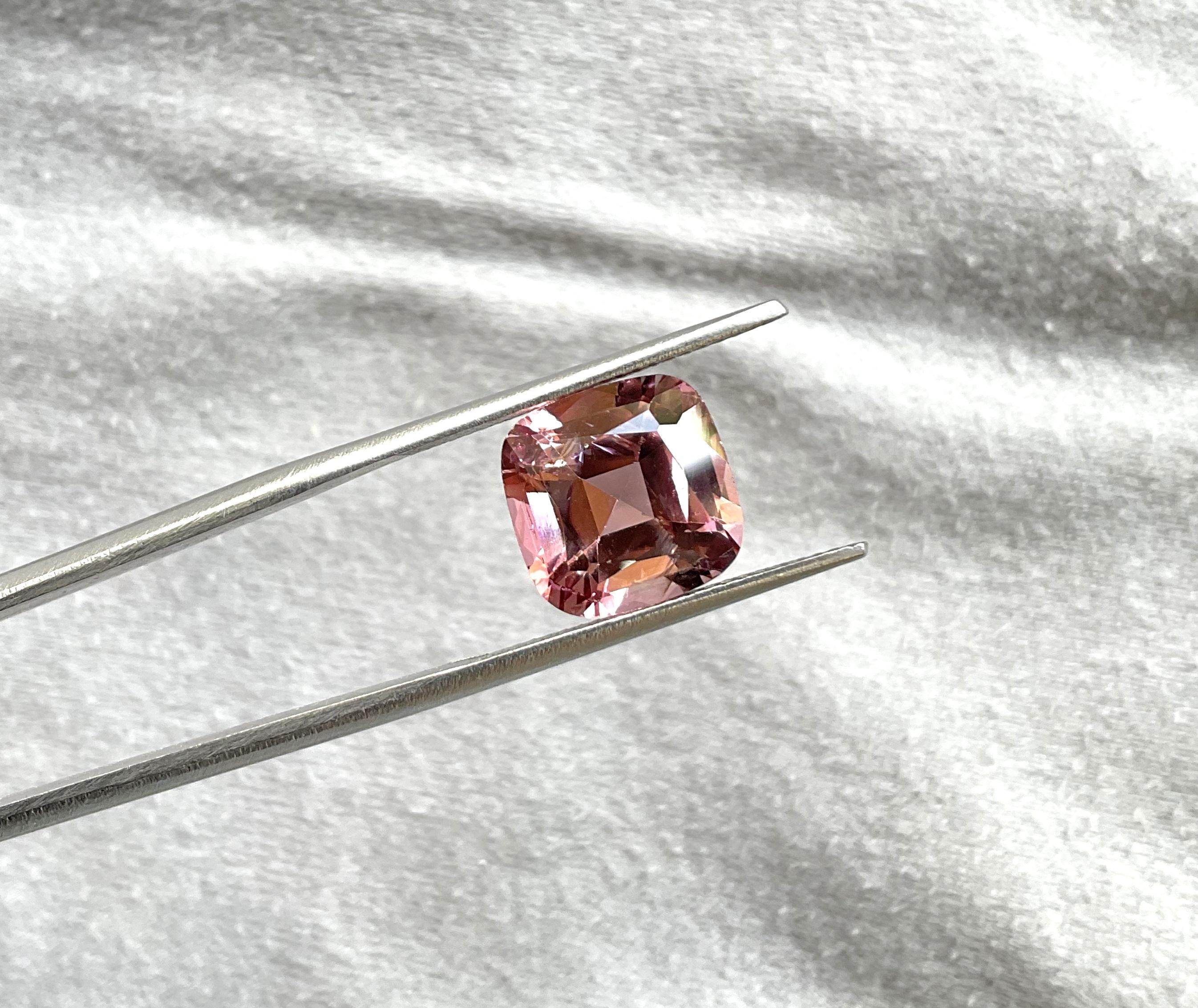 Women's or Men's 5.00 Carat Top Quality Peach Pink Tourmaline Cushion Cut Stone For Jewelry Gem For Sale