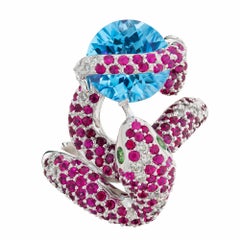 5.00 Carat Topaz Ruby Diamond Garnet White Gold Snake Ring