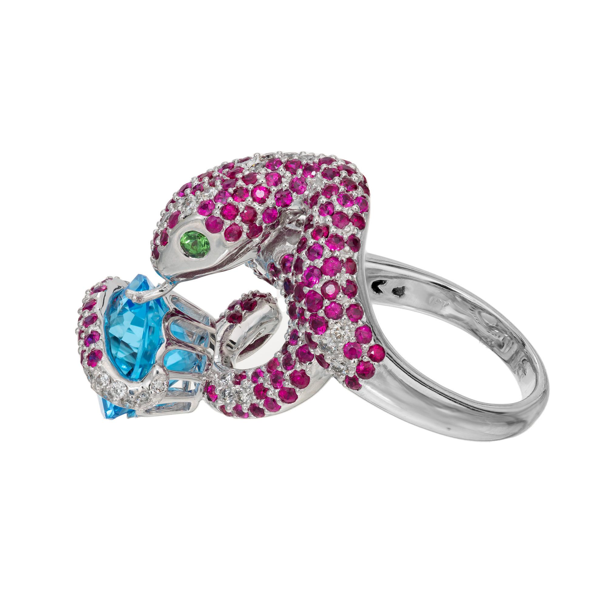Women's 5.00 Carat Topaz Ruby Diamond Garnet White Gold Snake Ring For Sale