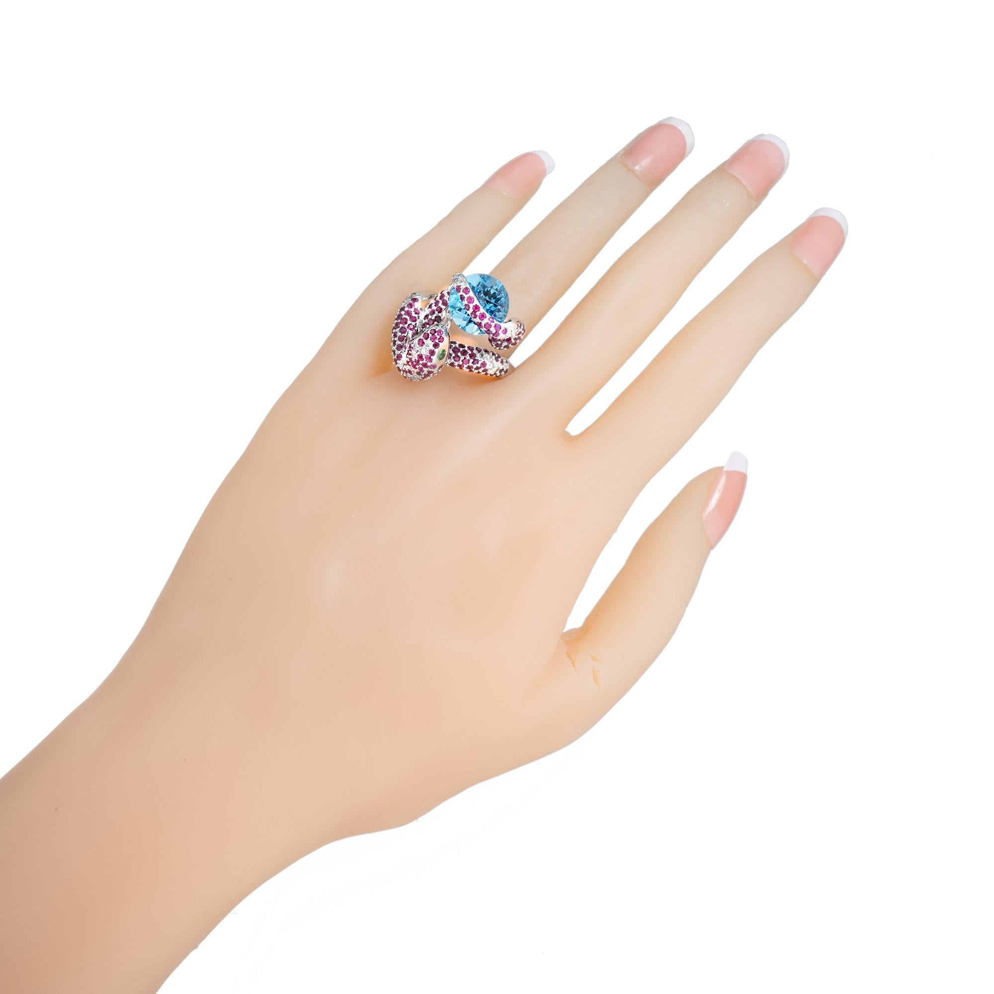 5.00 Carat Topaz Ruby Diamond Garnet White Gold Snake Ring For Sale 4
