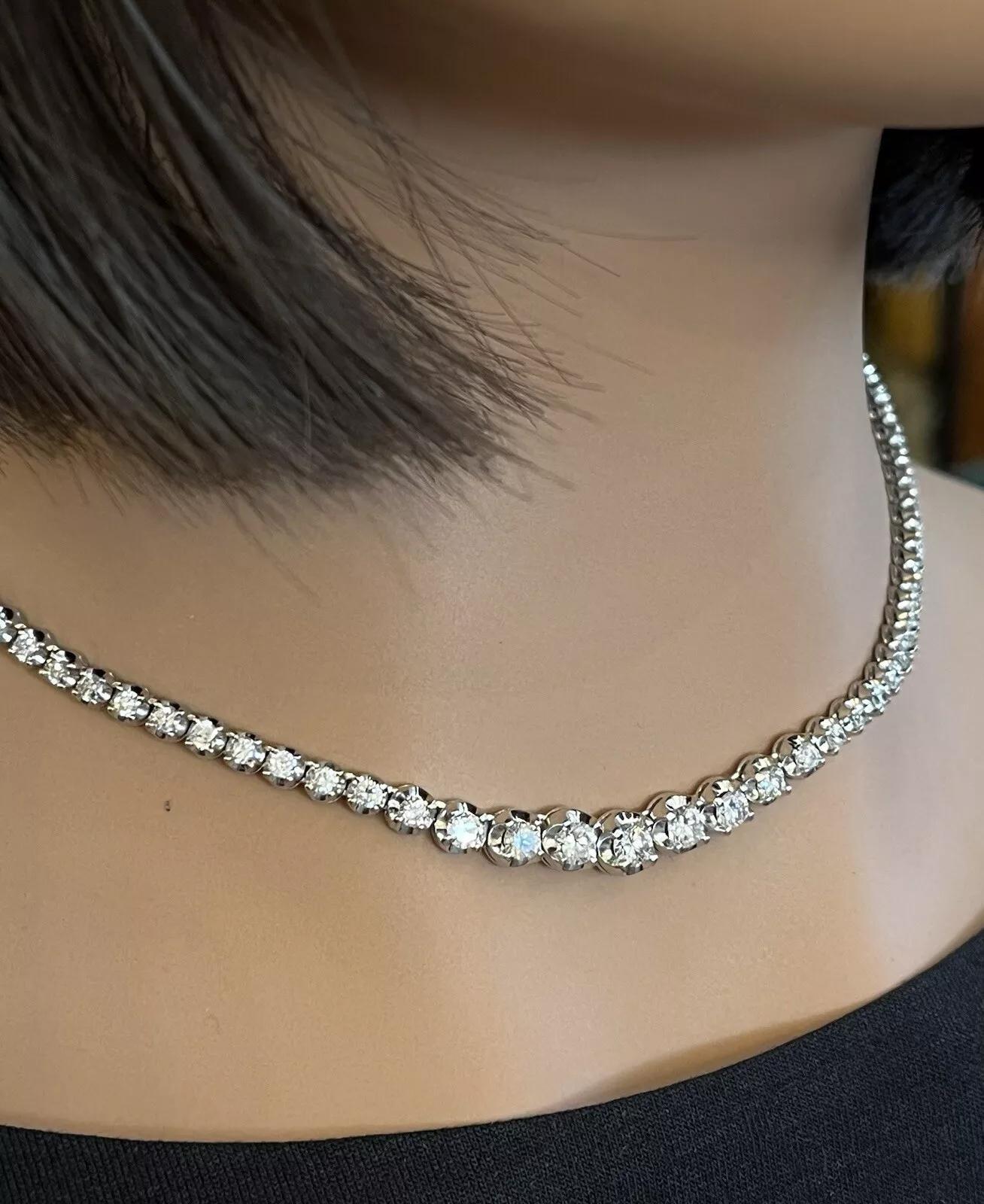 5.00 Carat Total Weight Natural Diamond Graduated Tennis Necklace in Platinum In Excellent Condition For Sale In La Jolla, CA