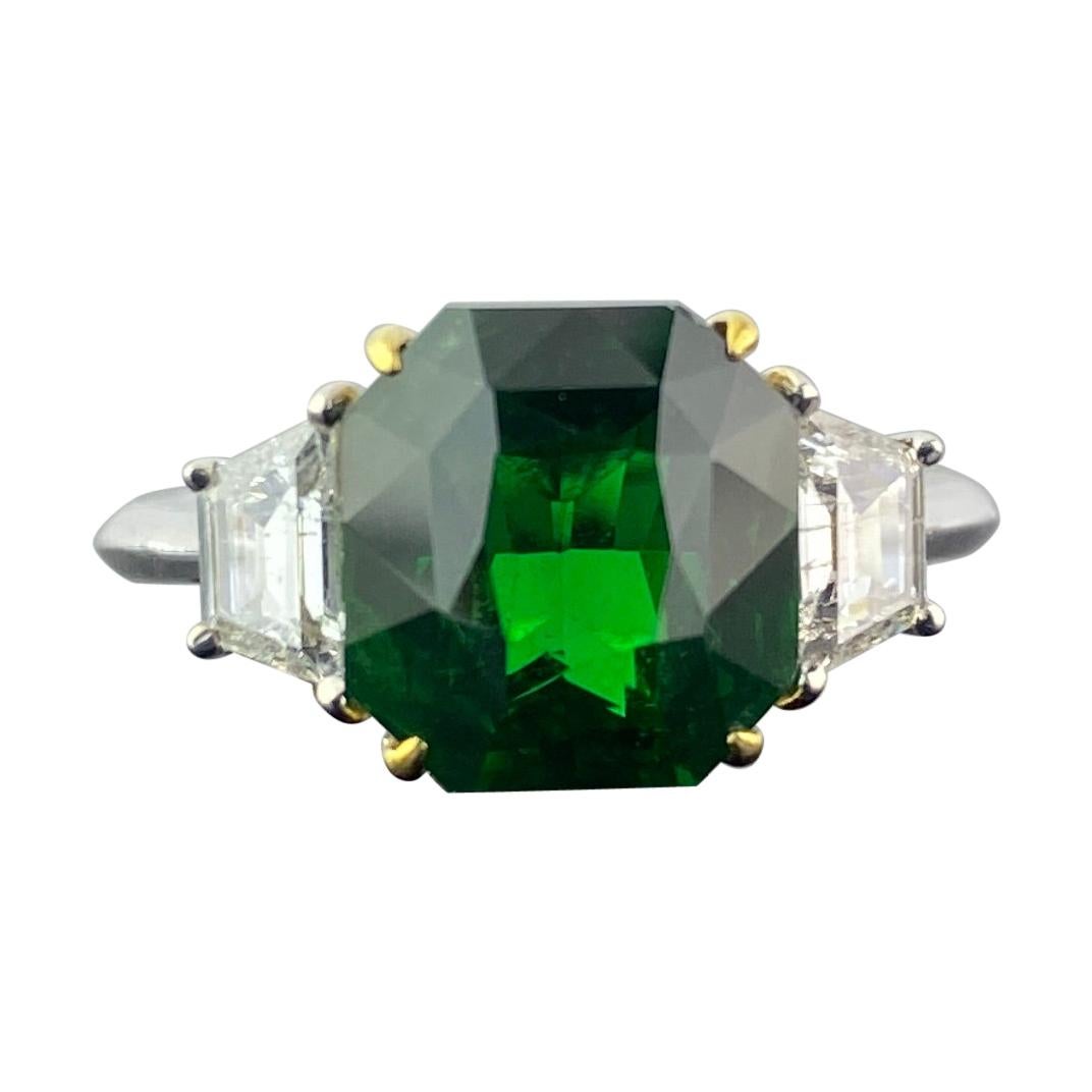 5.00 Carat Tsavorite and Diamond Three-Stone Engagement Ring