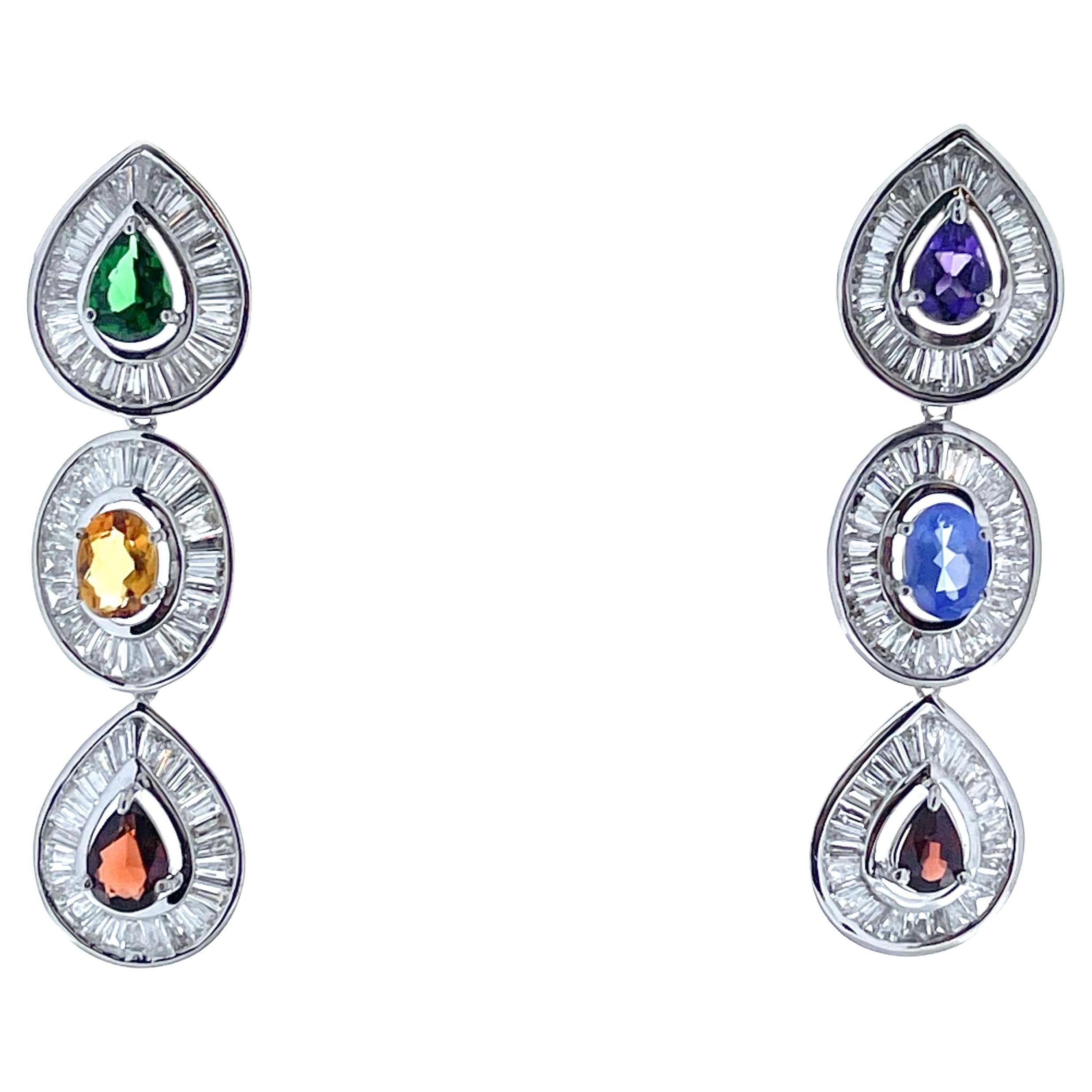 5.00 Carat Weight Fashion Earrings Baguette in 14K White Gold For Sale