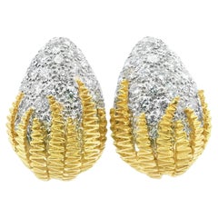 5.00 Carat White Diamond Ear-Clips RIbbon or Corn Design 18k/Platinum Earrings