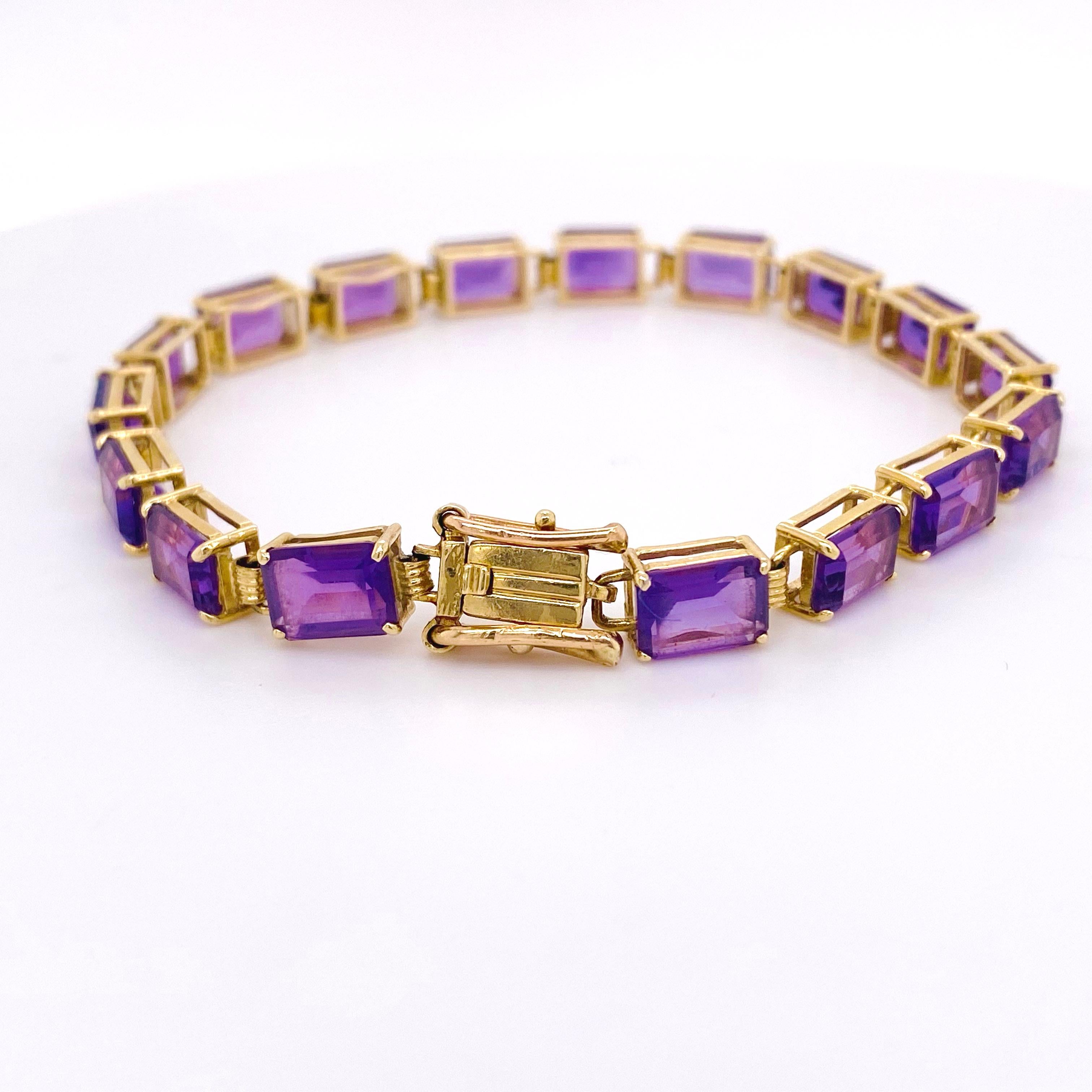 Moderne Bracelet d'améthyste de 5,00 carats, pierres précieuses en or jaune et améthyste taille émeraude en vente