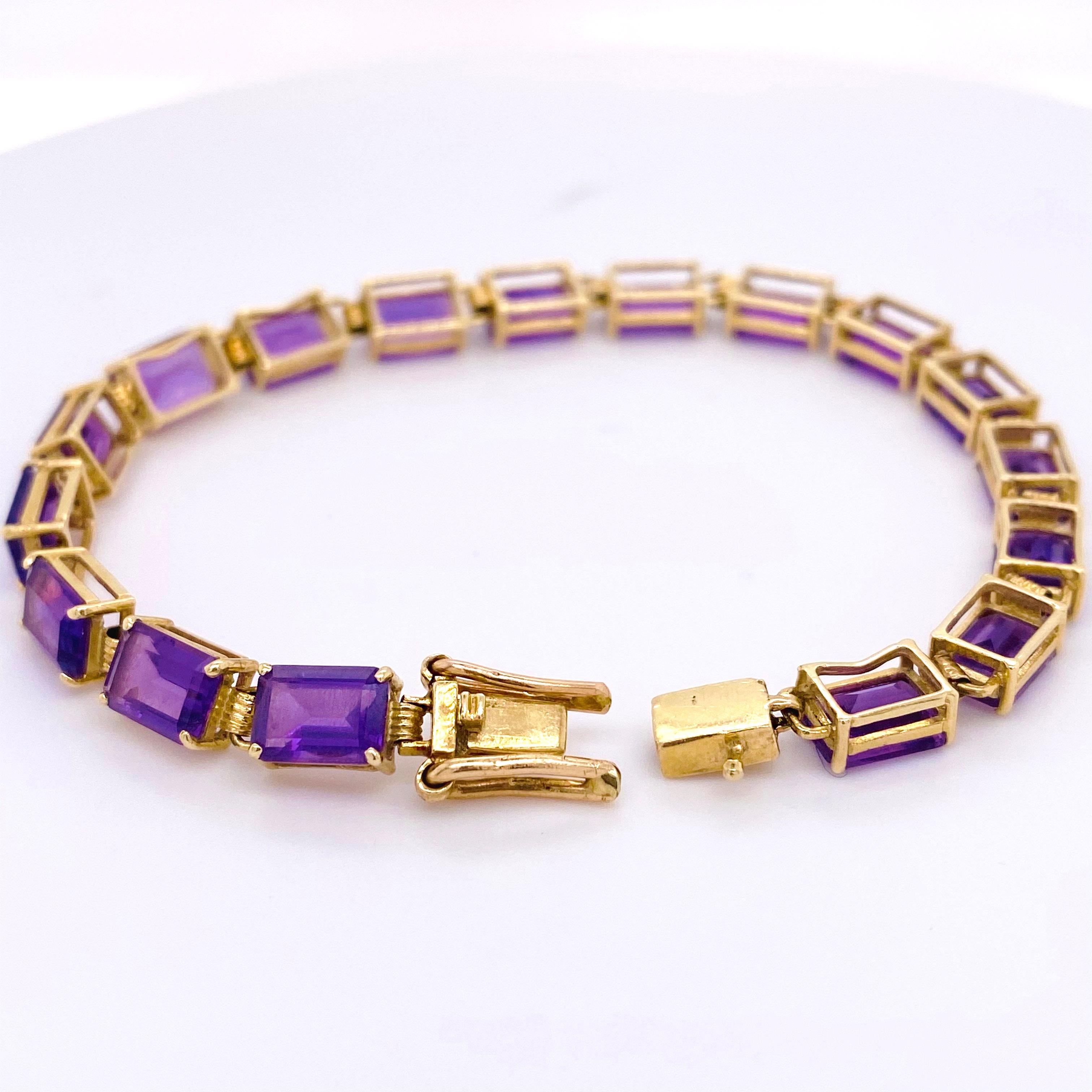 Amethyst-Armband 5,00 Karat Amethyst-Edelsteine im Smaragdschliff in Gelbgold im Zustand „Neu“ im Angebot in Austin, TX