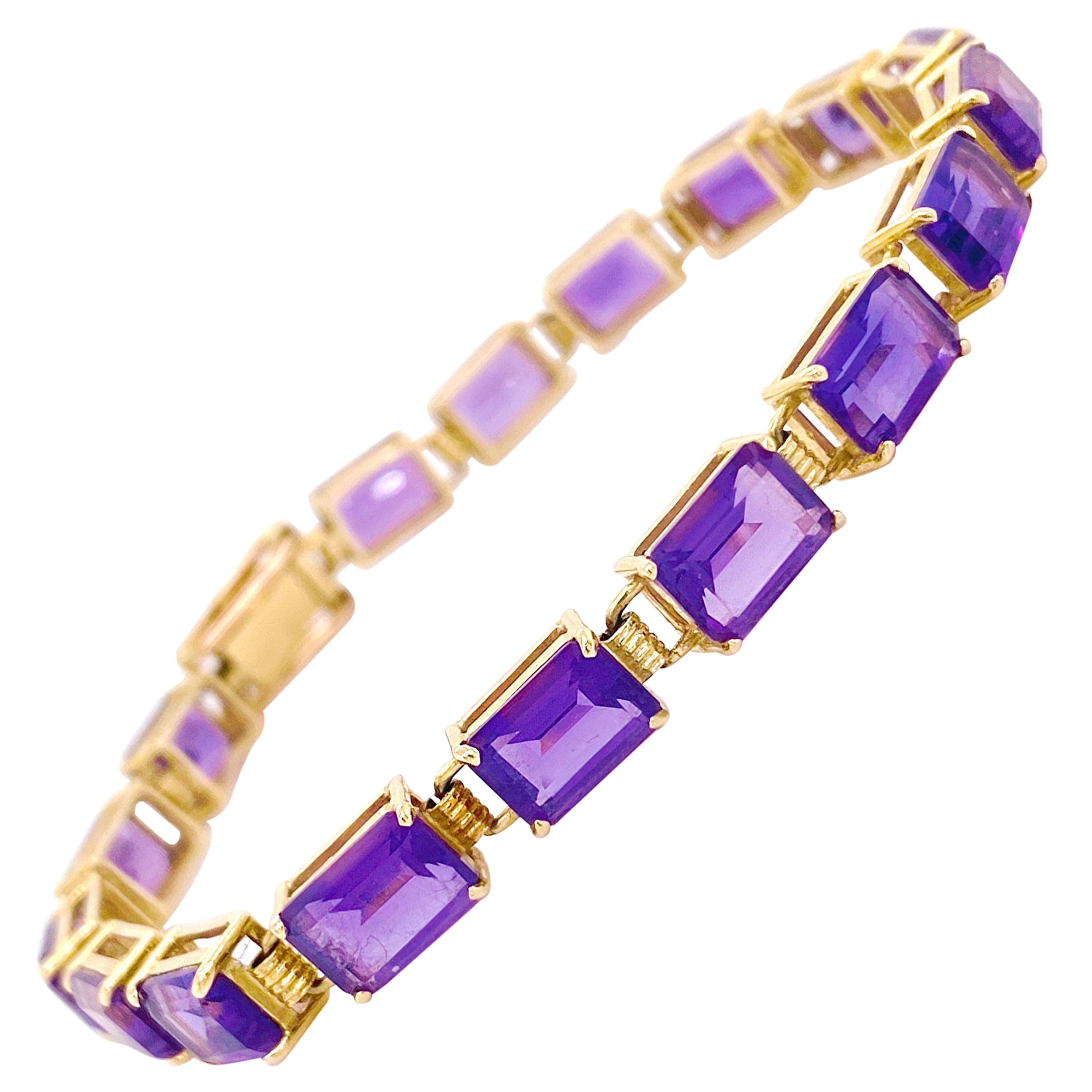 Amethyst Bracelet 5.00 Carats Emerald Cut Amethyst Gemstones in Yellow Gold For Sale