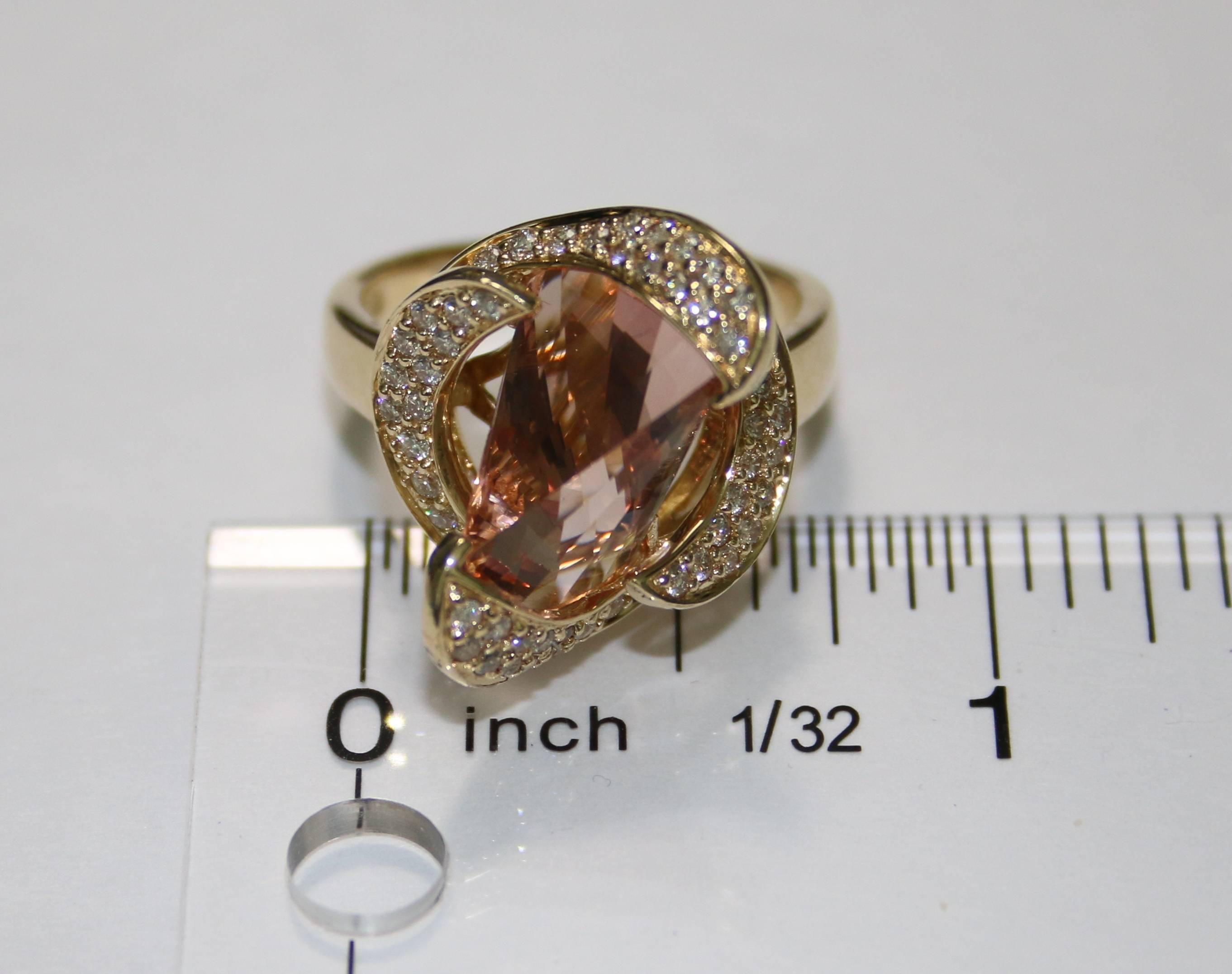 Women's 5.00 Carat Axe Cut Morganite and Diamond Gold Ring