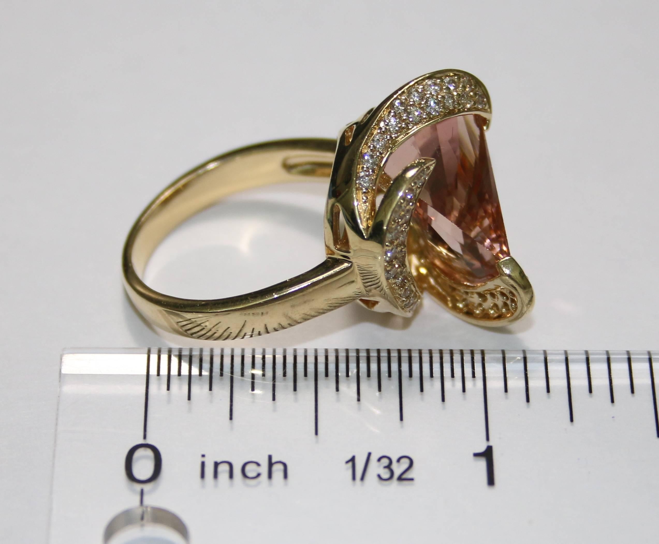 5.00 Carat Axe Cut Morganite and Diamond Gold Ring 1