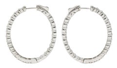 5.00 Carats Diamond 14 Karat White Gold Inside Outside Oval Hoop Earrings