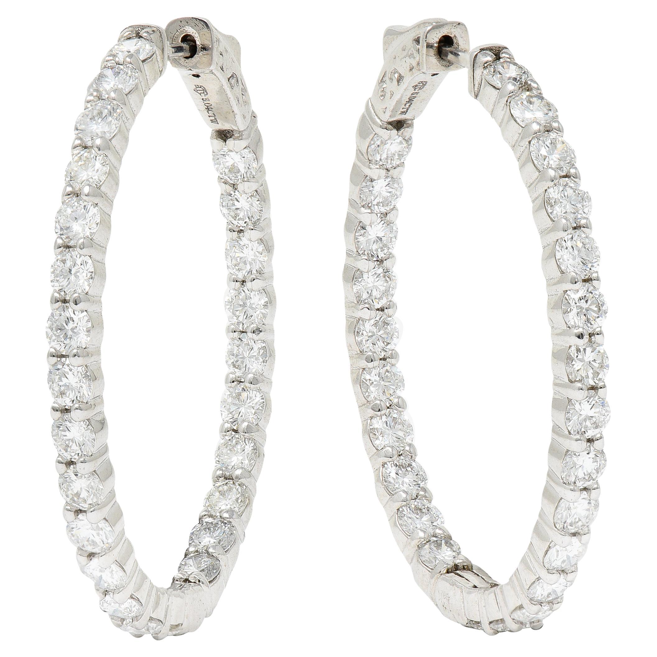 5.00 Carats Diamond 14 Karat White Gold Inside Outside Oval Hoop Earrings