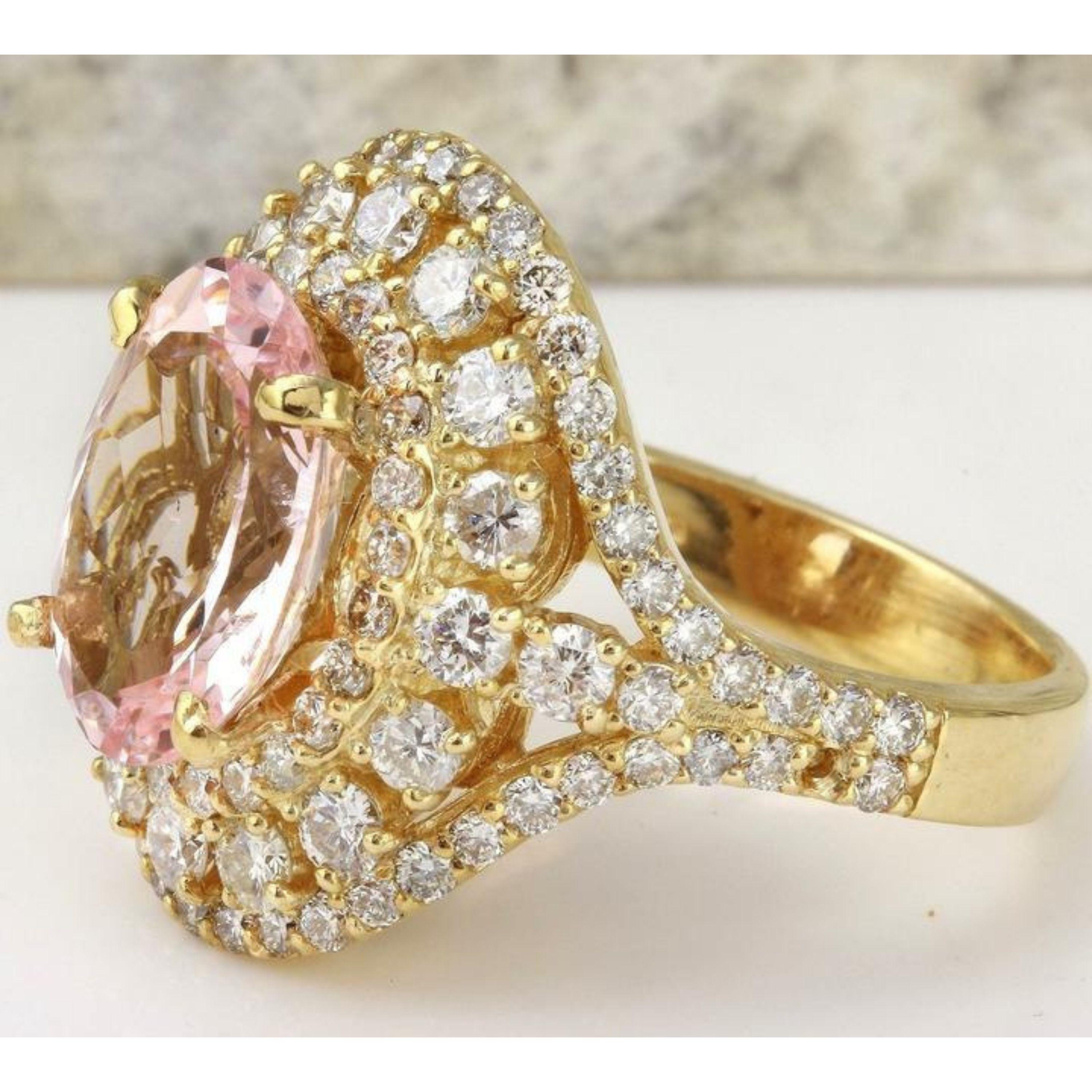 5.00 Carats Exquisite Natural Morganite and Diamond 14K Solid Yellow Gold Ring

Total Natural Morganite Weight is: Approx. 3.00 Carats

Morganite Measures: Approx. 11.72x 8.67mm

Natural Round Diamonds Weight: Approx. 2.00 Carats (color G-H /