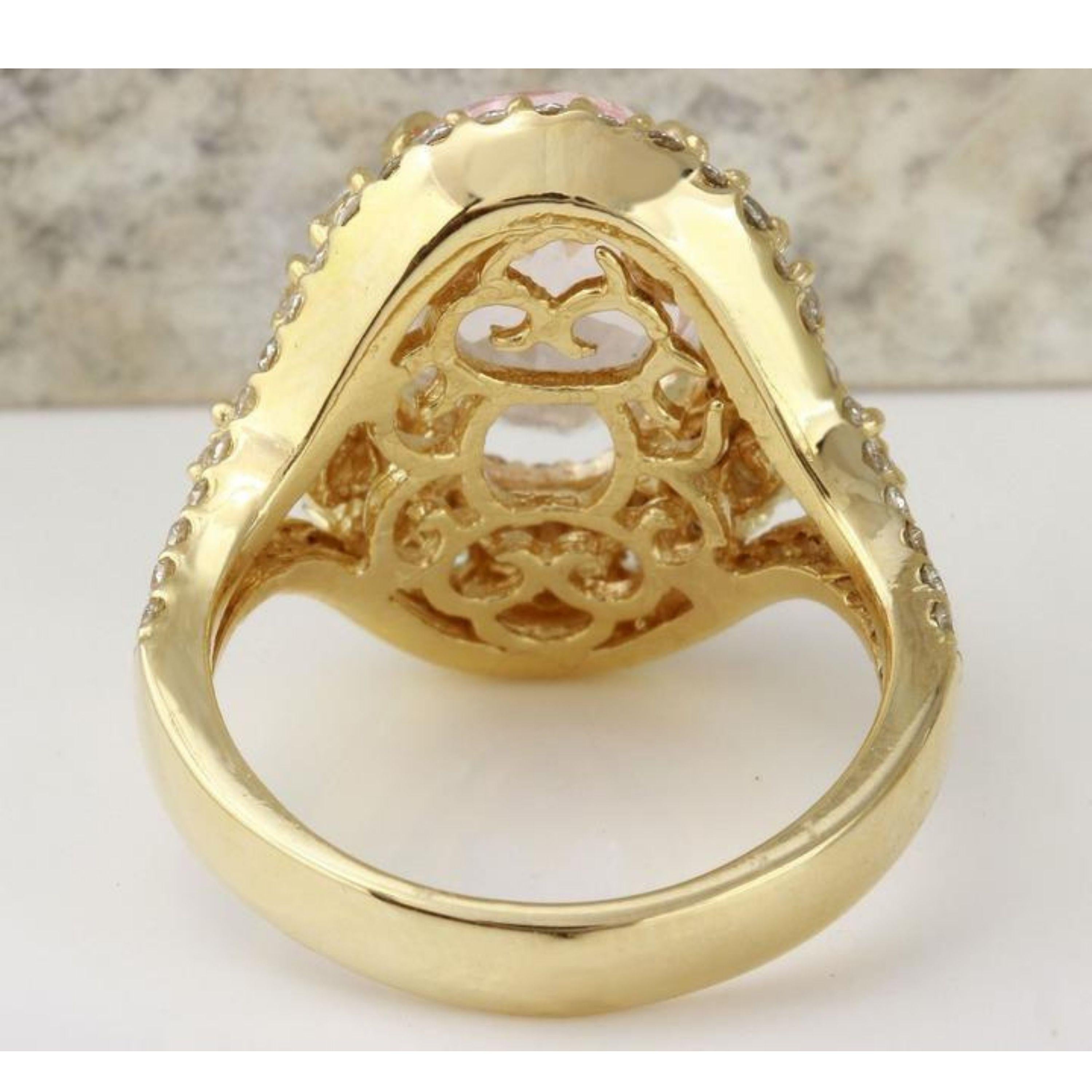 Rose Cut 5.00 Carat Exquisite Natural Morganite and Diamond 14 Karat Solid Gold Ring For Sale