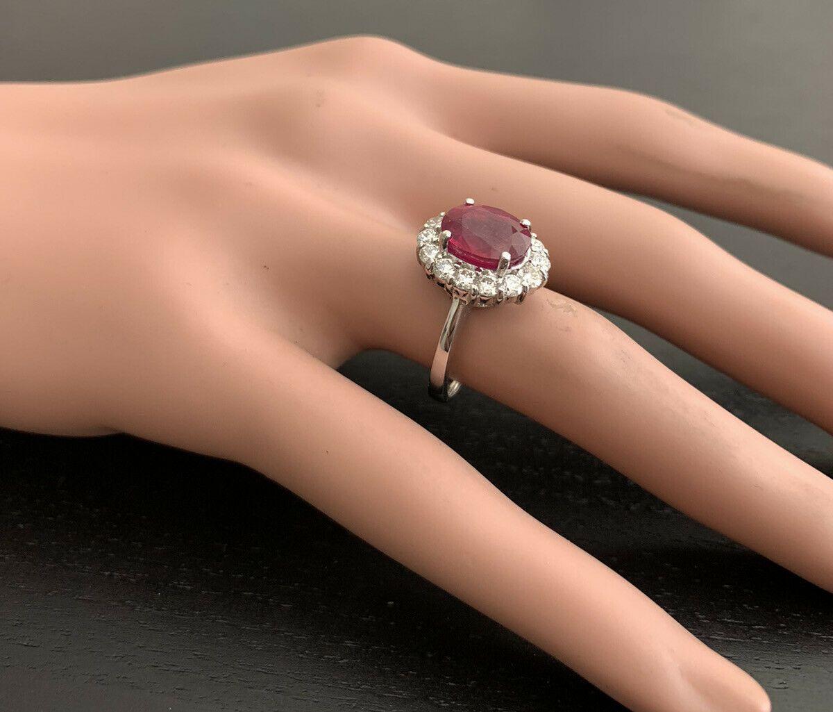 5.00 Carat Impressive Red Ruby and Natural Diamond 14 Karat White Gold Ring For Sale 2