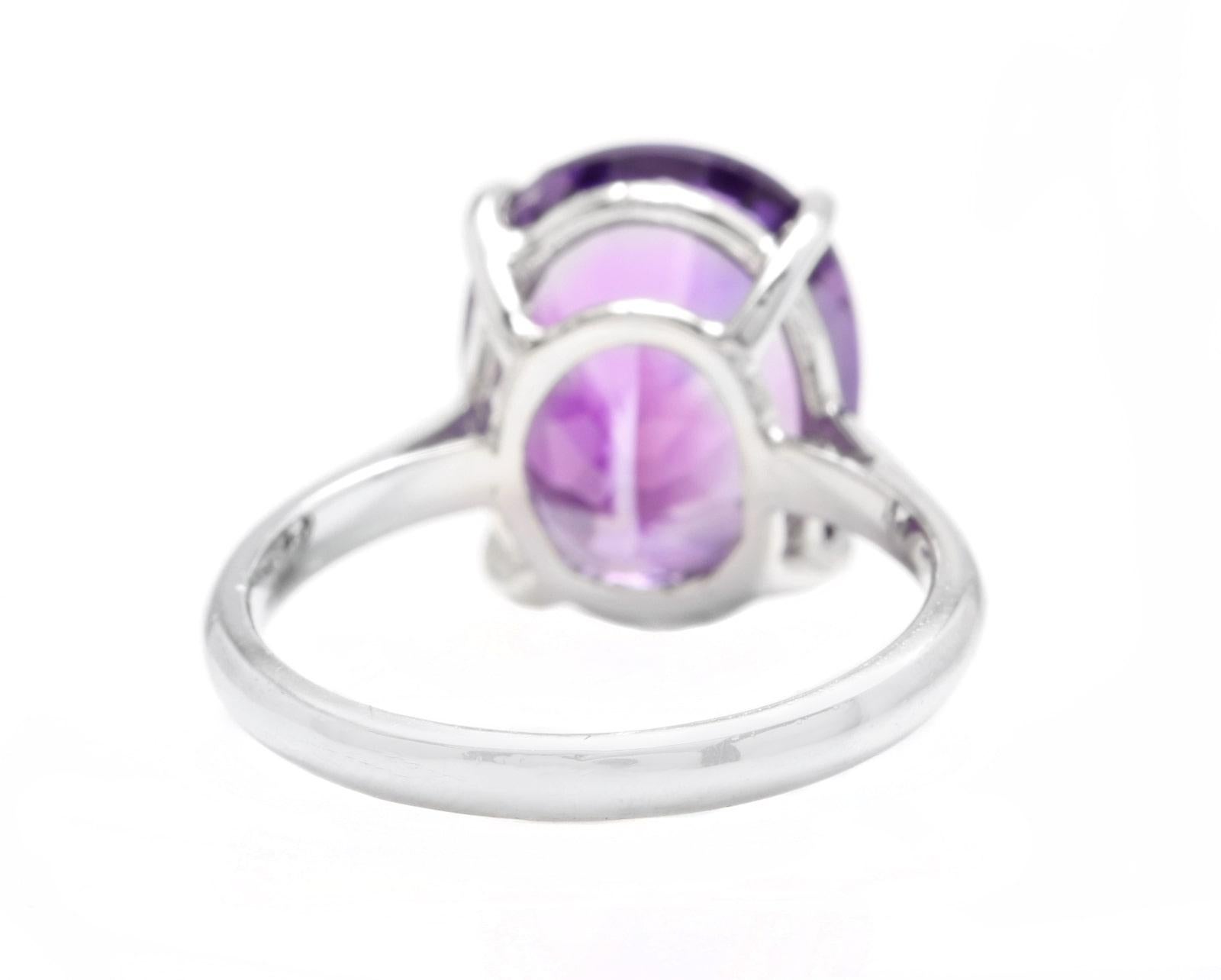 Oval Cut 5.00 Carats Natural Amethyst 14k Solid White Gold Ring For Sale